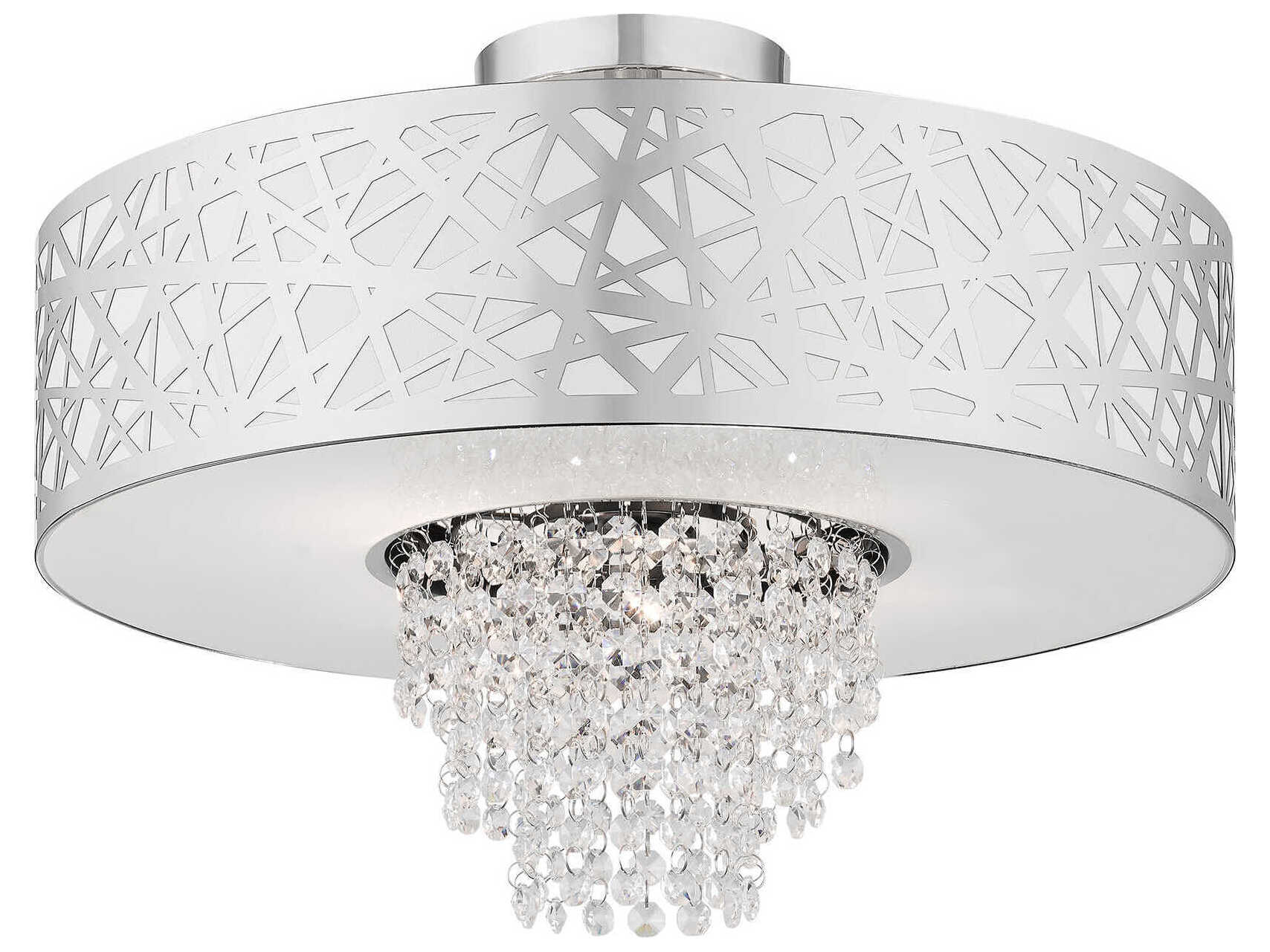 Livex Lighting Allendale 4-Light Polished Chrome White Crystal Drum Semi Flush Mount