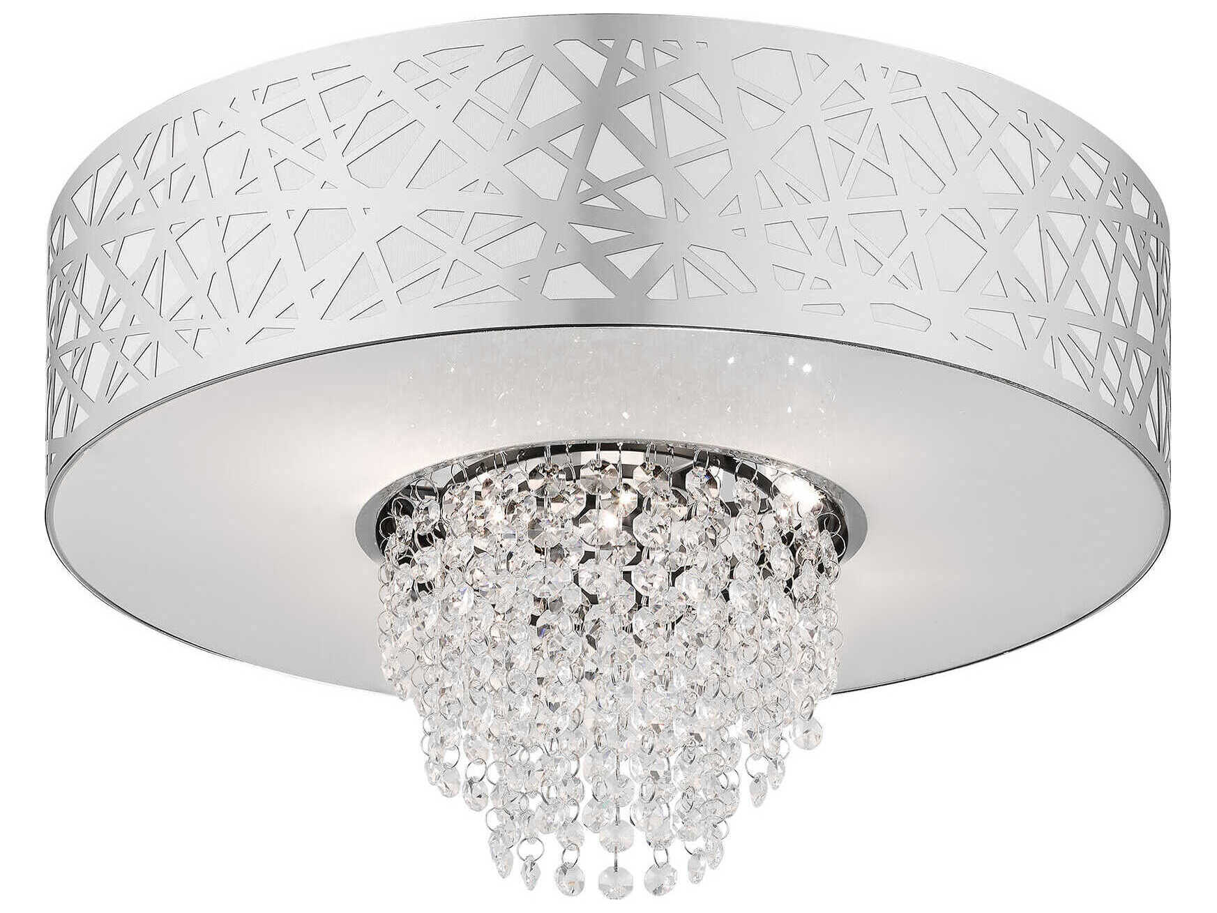 Livex Lighting Allendale 4-Light Polished Chrome White Crystal Drum Semi Flush Mount