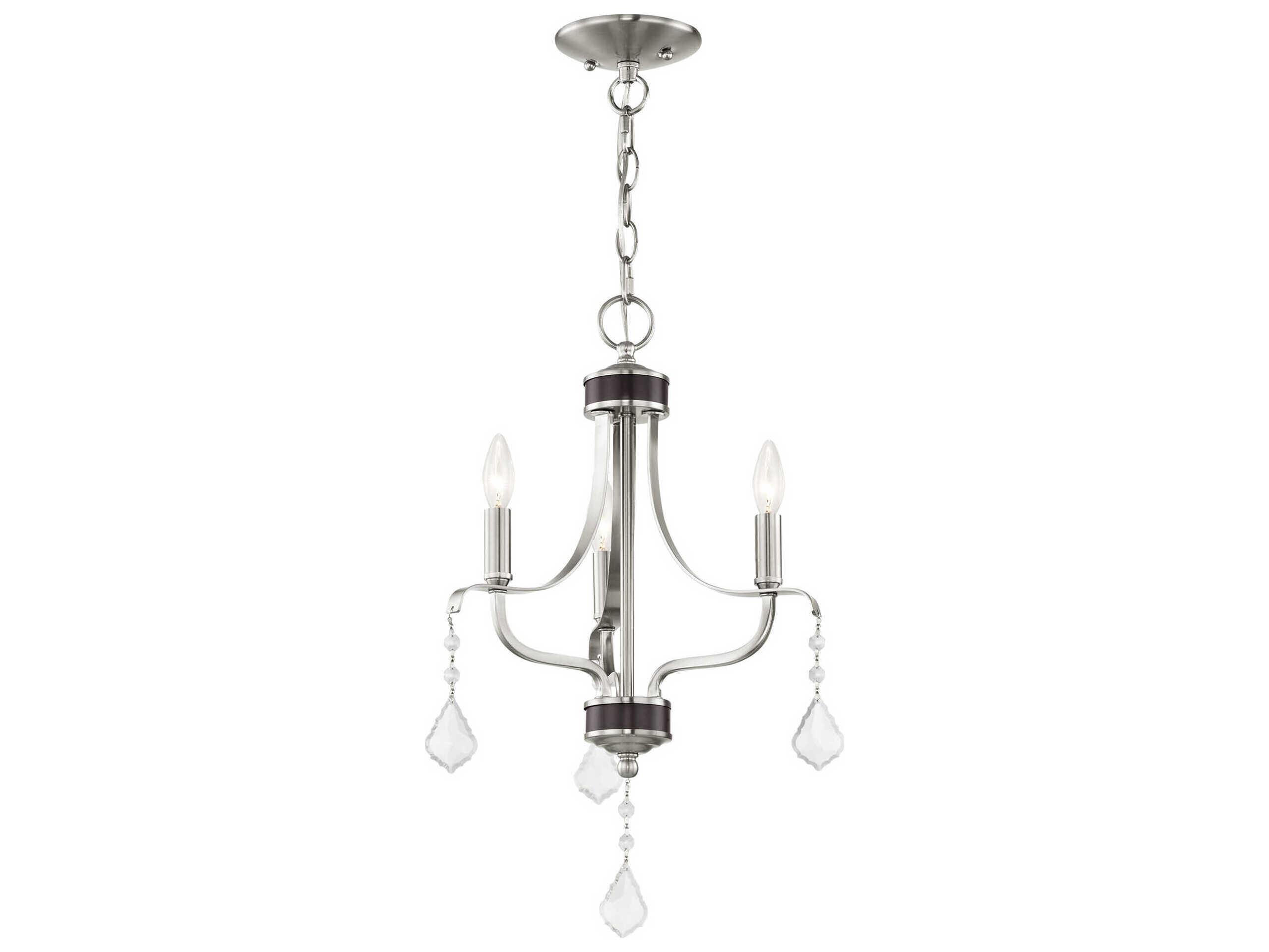 Livex Lighting Laurel 3-Light Brushed Nickel Crystal Candelabra Chandelier