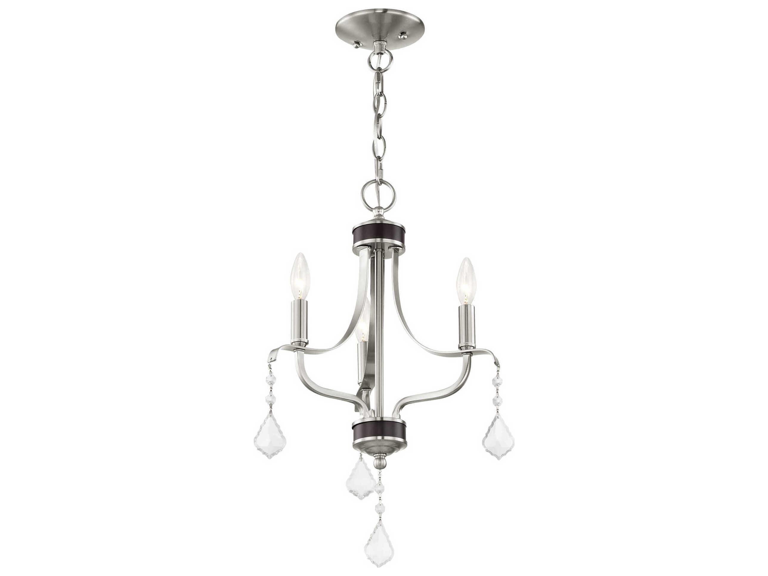 Livex Lighting Laurel 3-Light Brushed Nickel Crystal Candelabra Chandelier