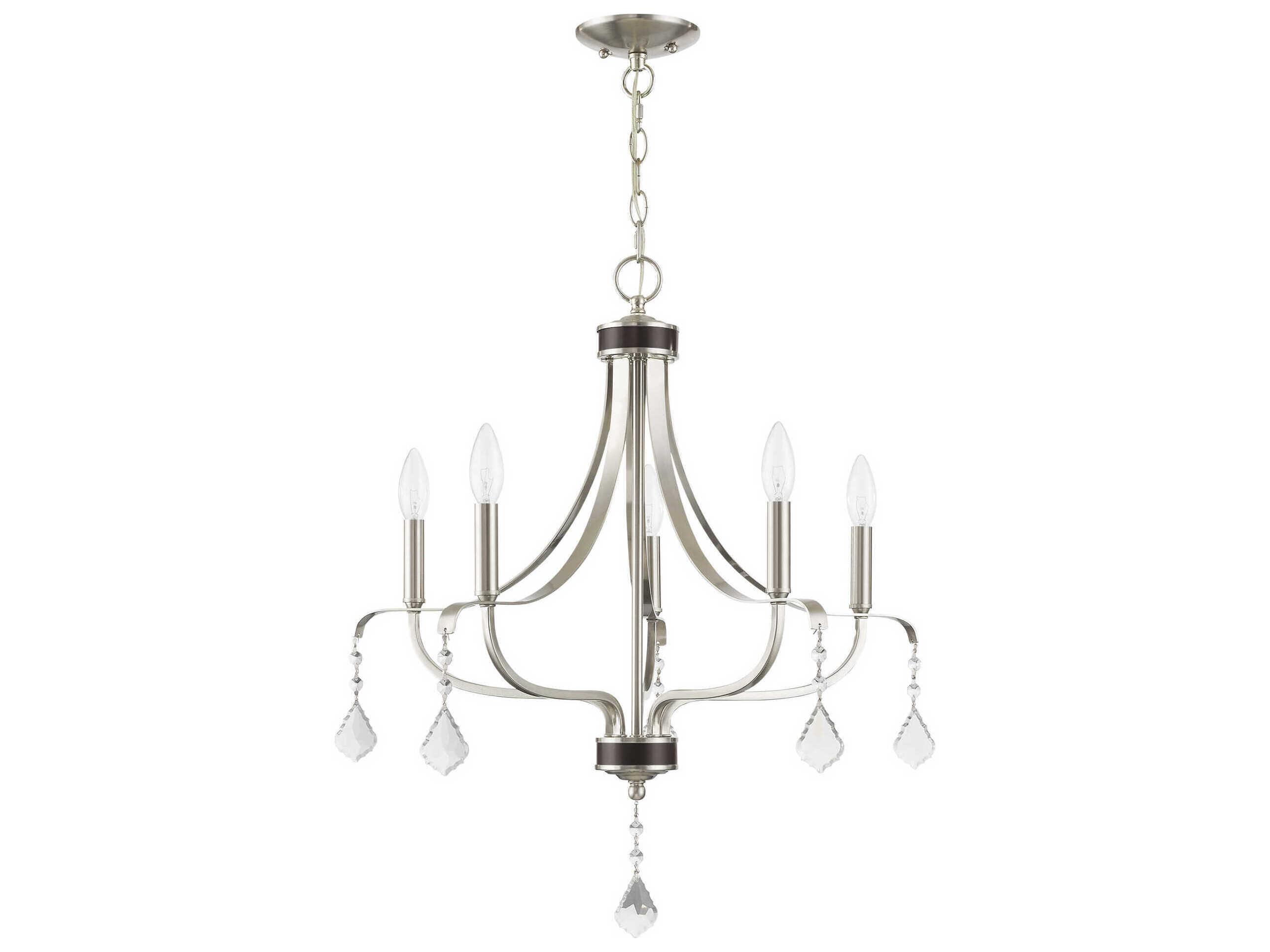 Livex Lighting Laurel 5-Light Brushed Nickel Crystal Candelabra Chandelier