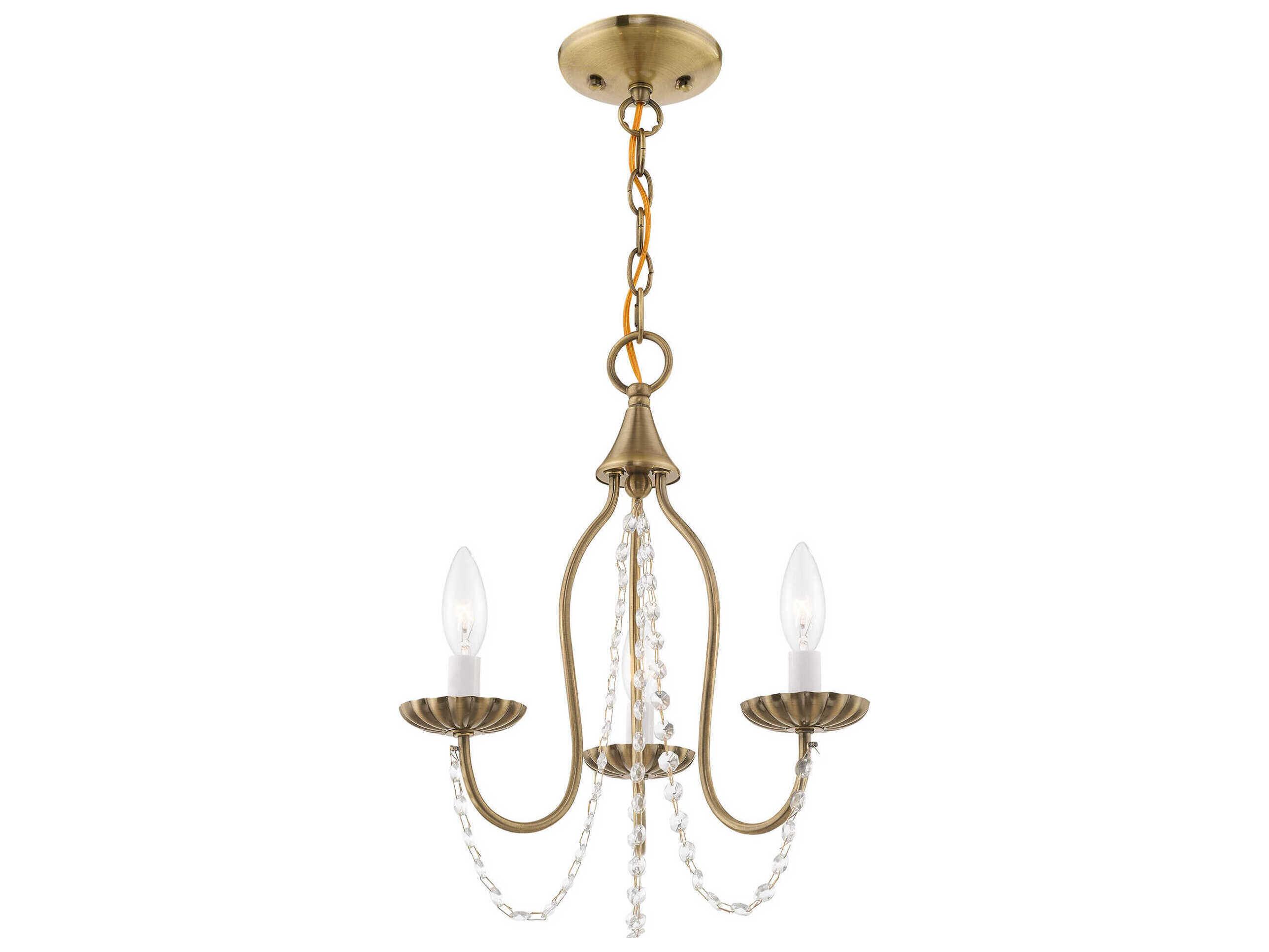 Livex Lighting Alessia 3-Light Antique Brass Crystal Candelabra Chandelier