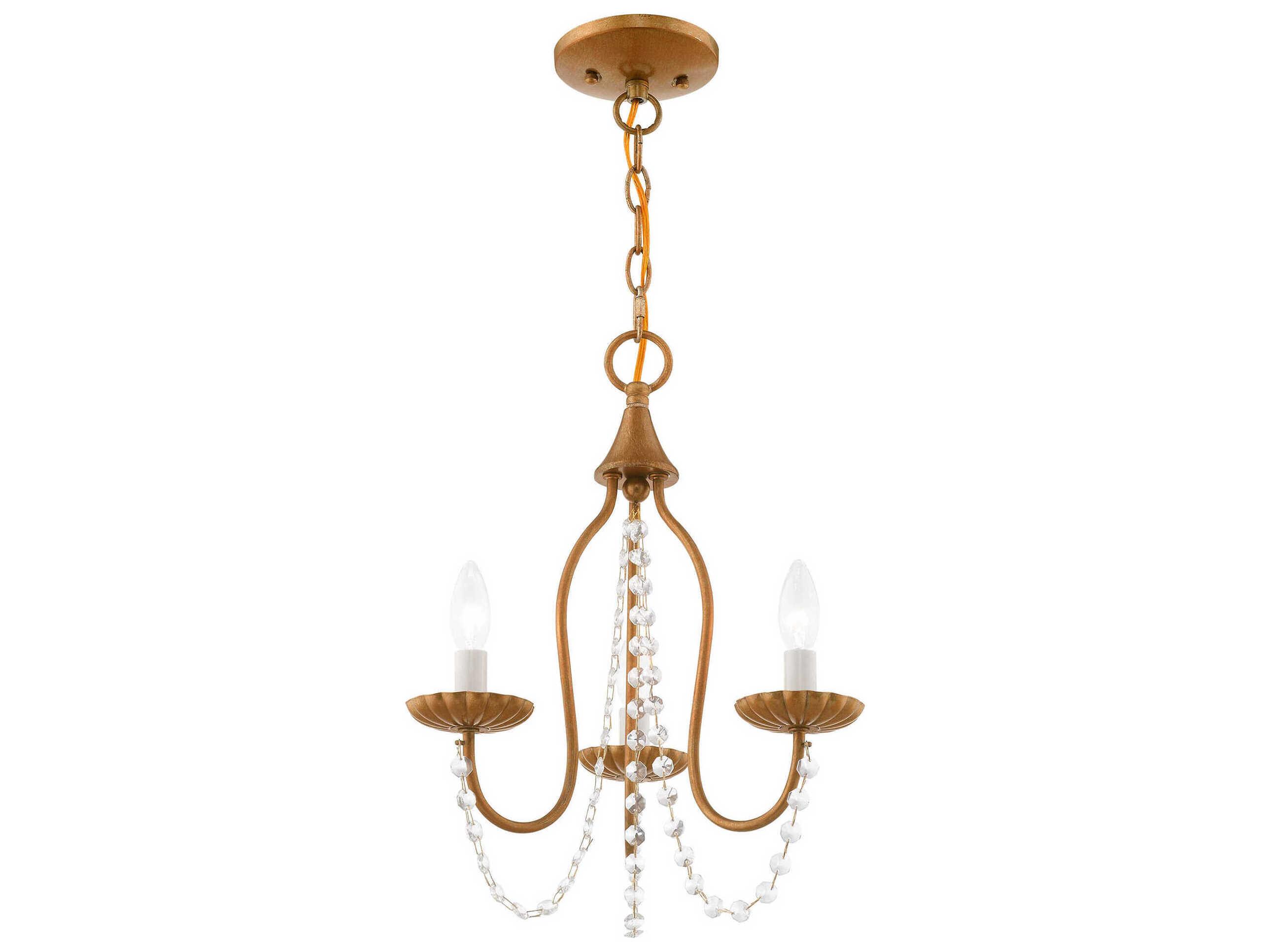 Livex Lighting Alessia 3-Light Antique Gold Leaf Crystal Candelabra Chandelier