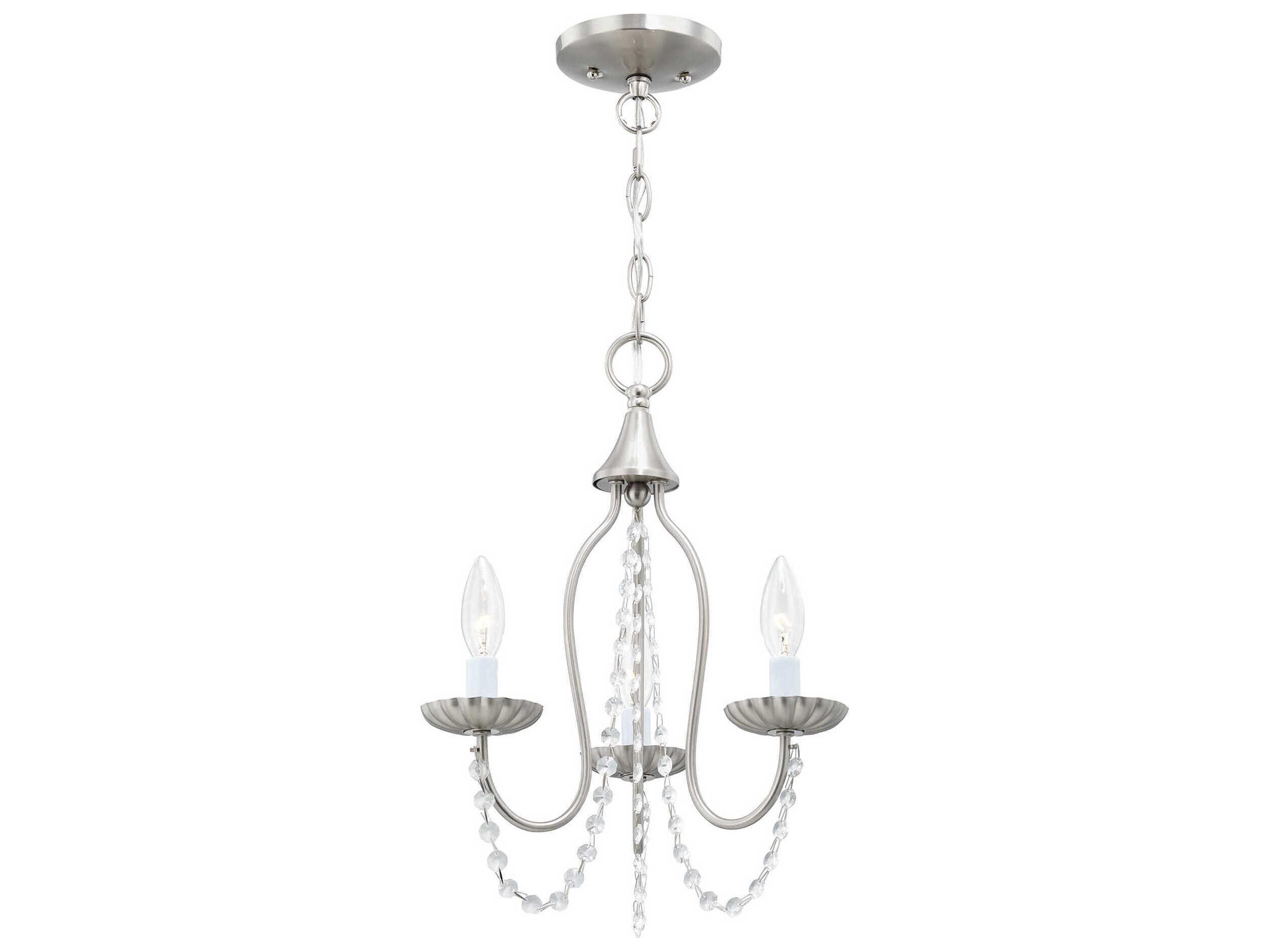 Livex Lighting Alessia 3-Light Brushed Nickel Crystal Candelabra Chandelier