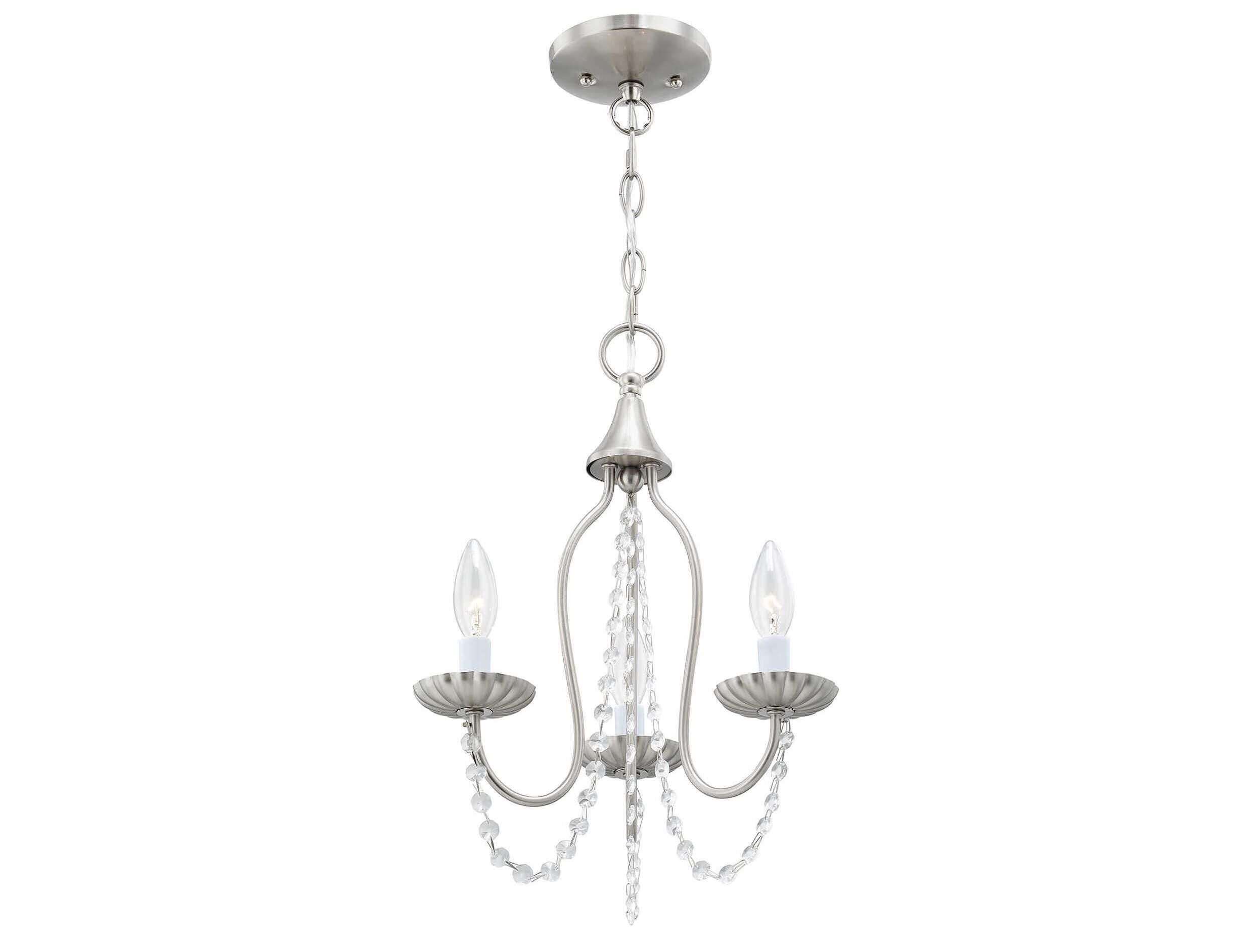 Livex Lighting Alessia 3-Light Brushed Nickel Crystal Candelabra Chandelier