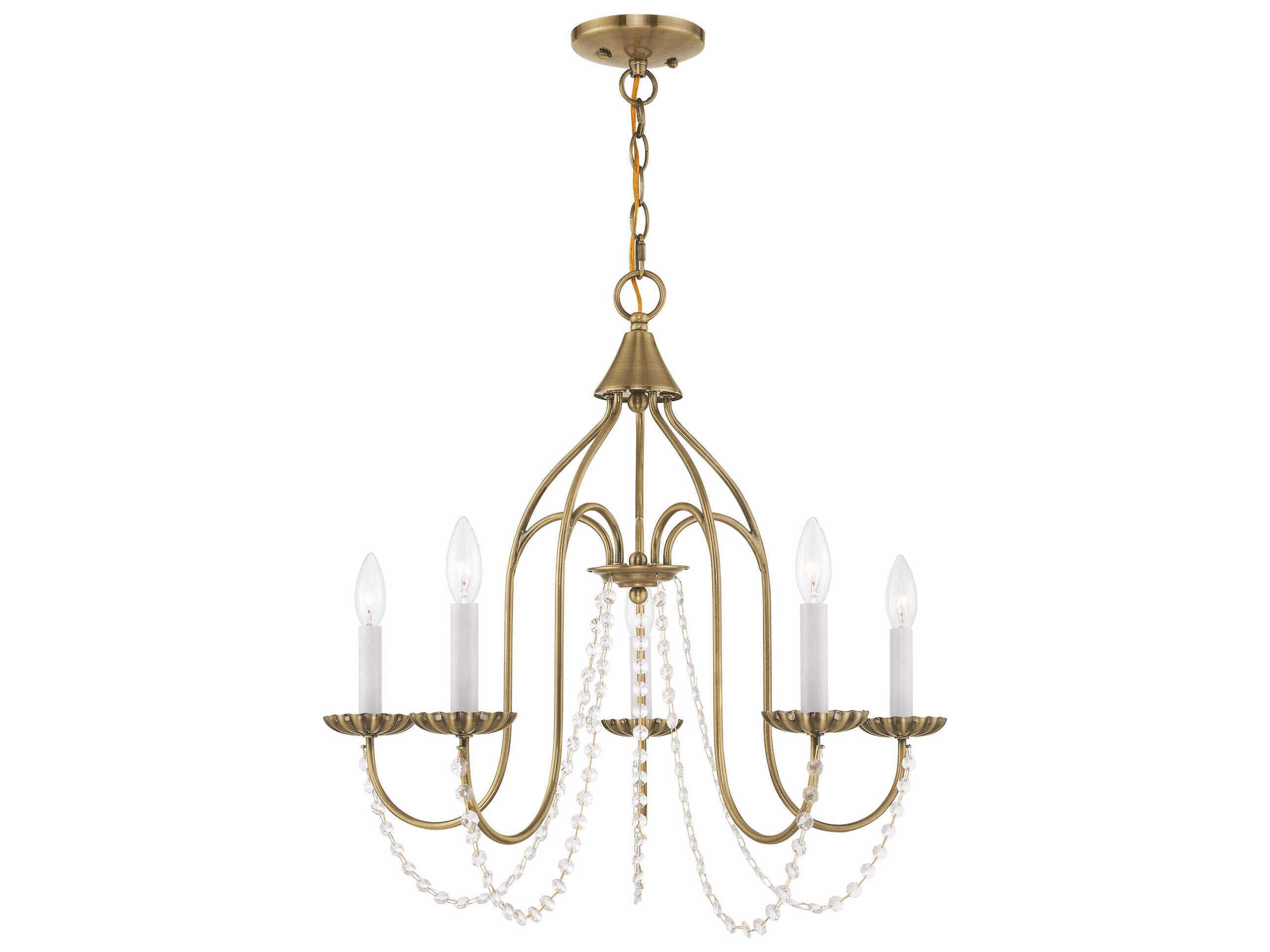Livex Lighting Alessia 5-Light Antique Brass Crystal Candelabra Chandelier
