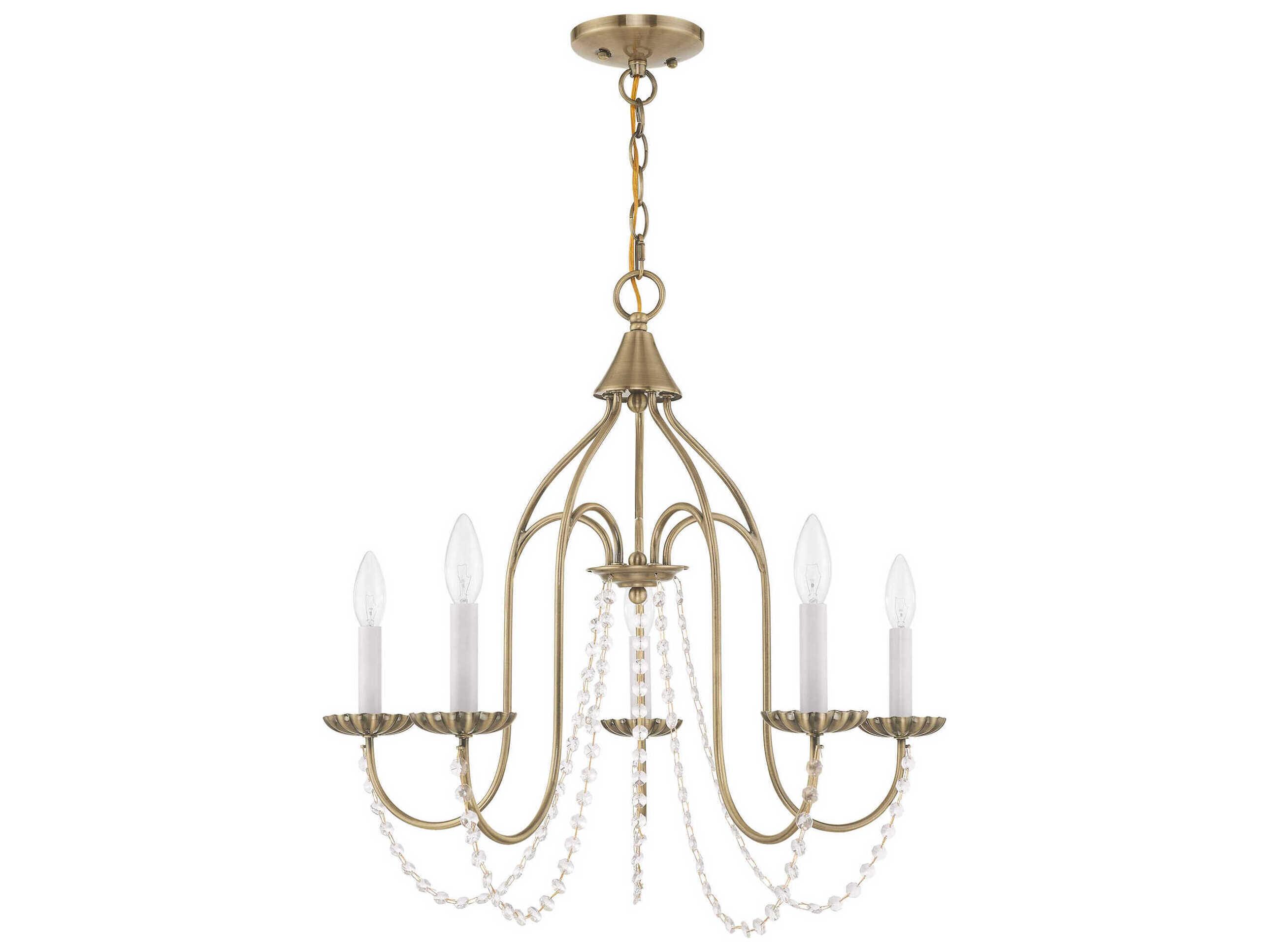 Livex Lighting Alessia 5-Light Antique Brass Crystal Candelabra Chandelier