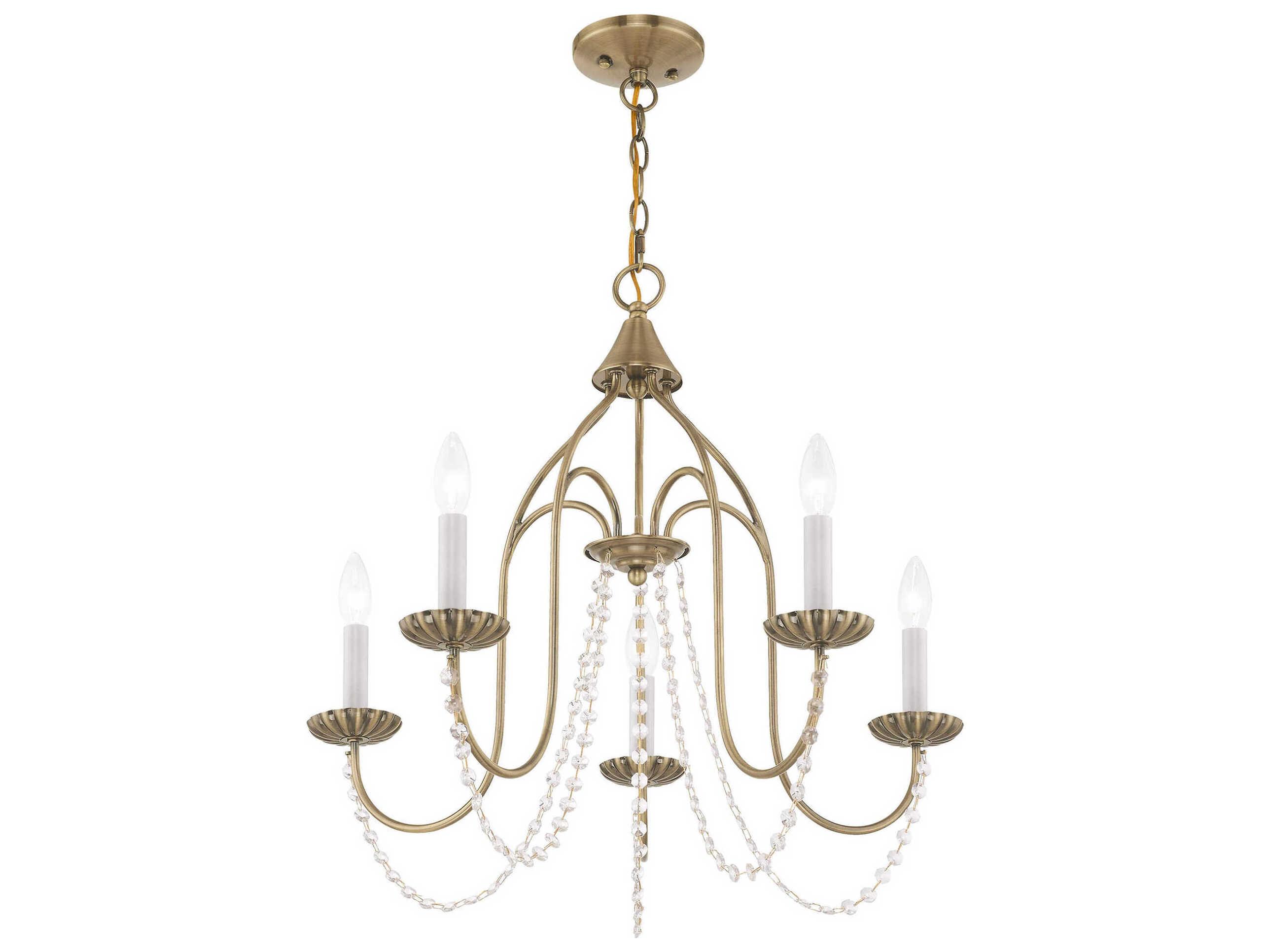 Livex Lighting Alessia 5-Light Antique Brass Crystal Candelabra Chandelier