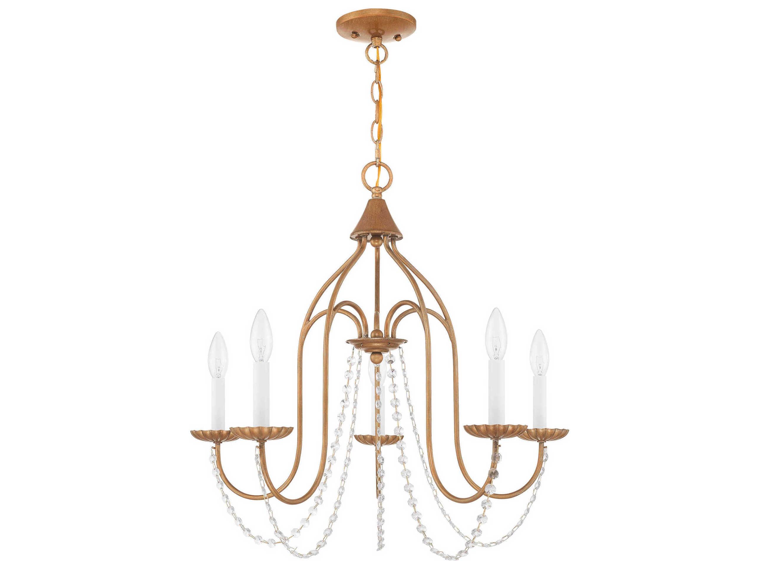 Livex Lighting Alessia 5-Light Antique Gold Leaf Crystal Candelabra Chandelier