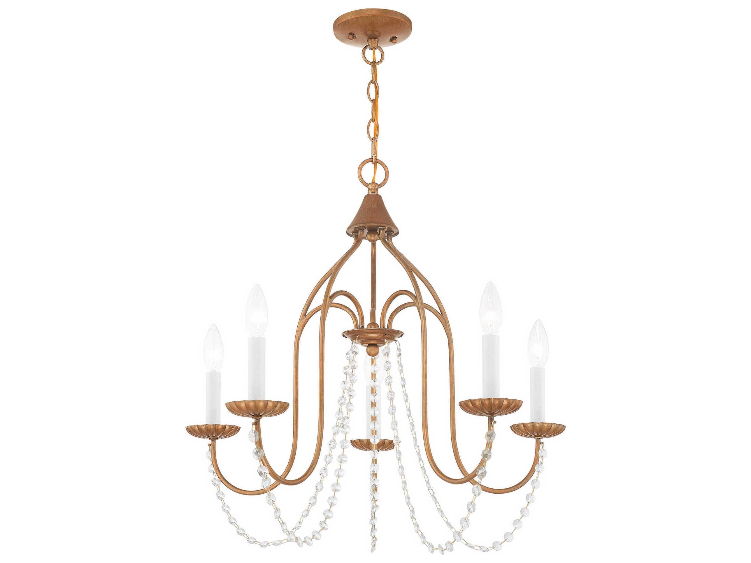 Livex Lighting Alessia 5-Light Antique Gold Leaf Crystal Candelabra Chandelier