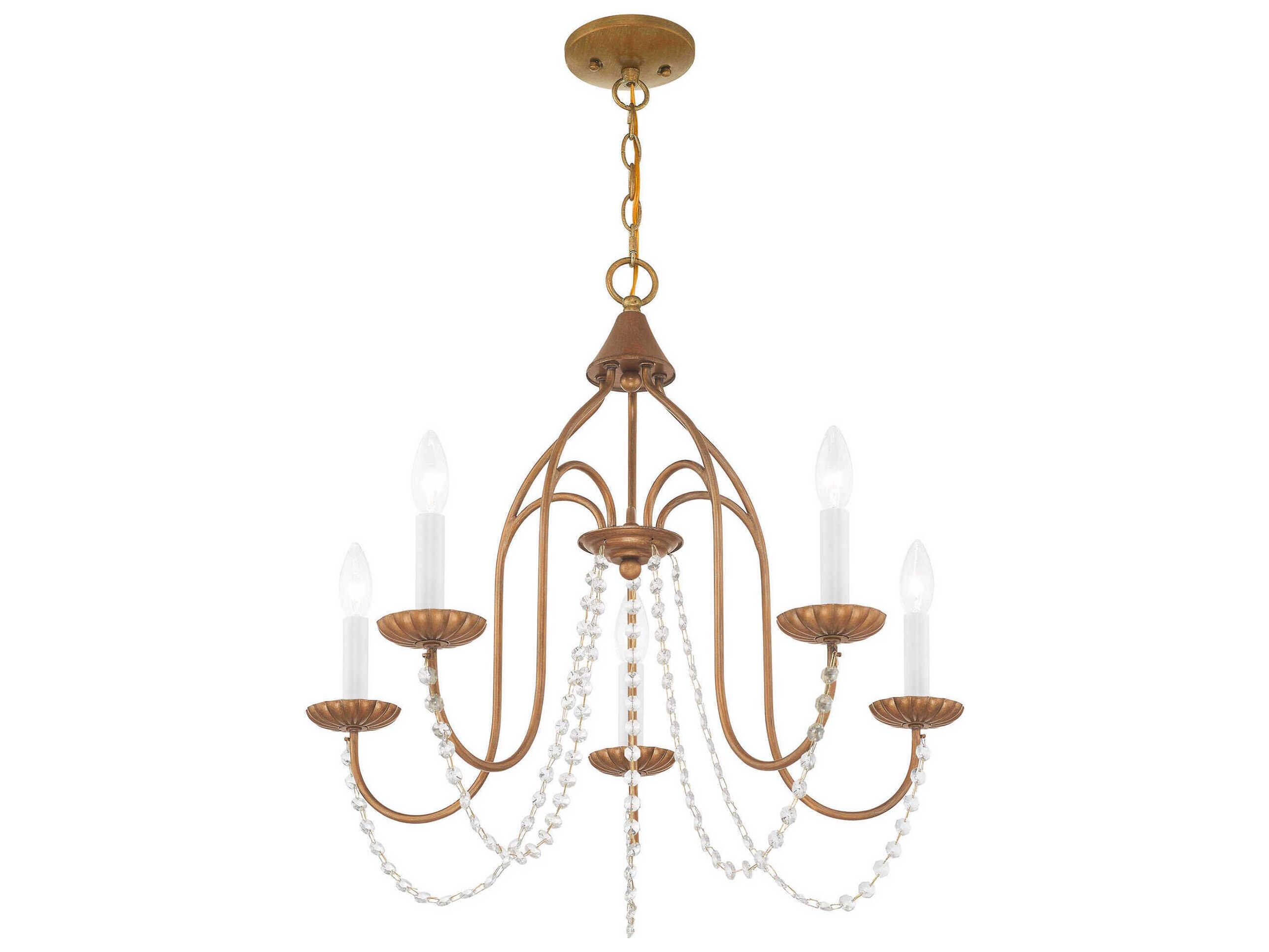 Livex Lighting Alessia 5-Light Antique Gold Leaf Crystal Candelabra Chandelier