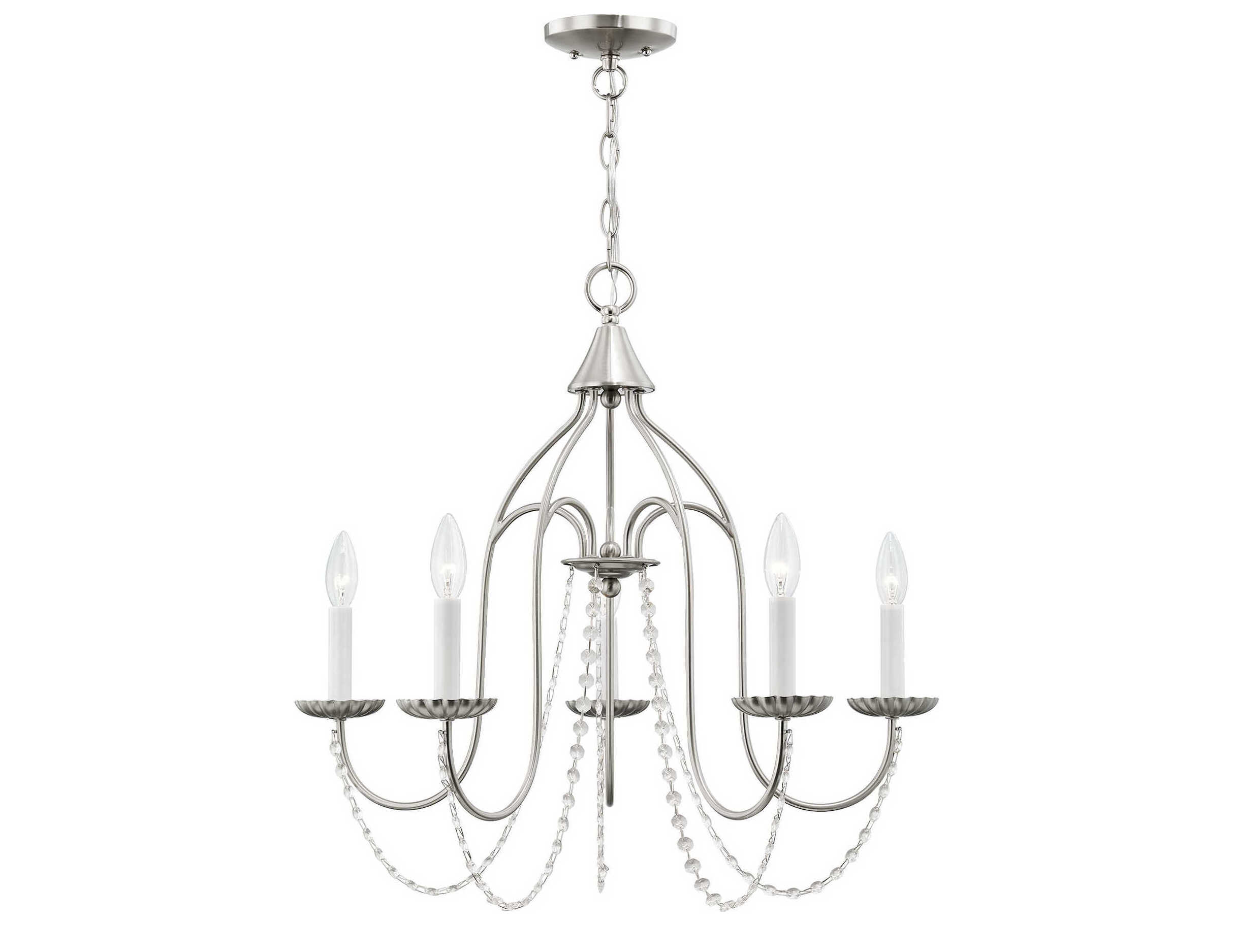 Livex Lighting Alessia 5-Light Brushed Nickel Crystal Candelabra Chandelier