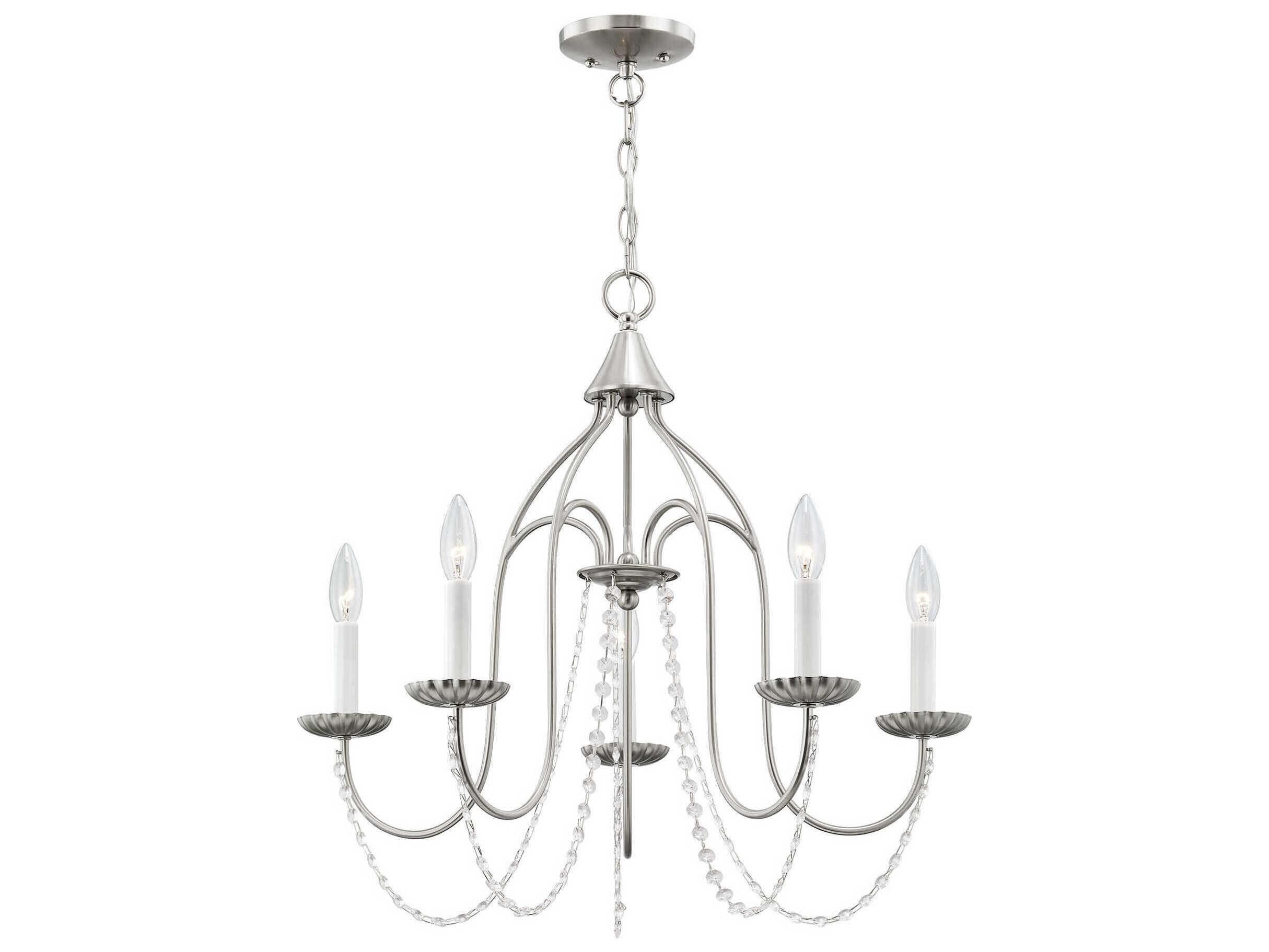 Livex Lighting Alessia 5-Light Brushed Nickel Crystal Candelabra Chandelier