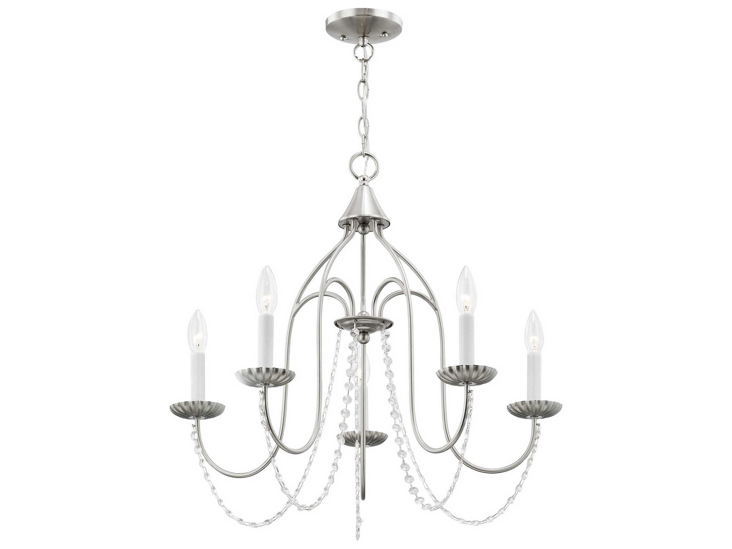Livex Lighting Alessia 5-Light Brushed Nickel Crystal Candelabra Chandelier