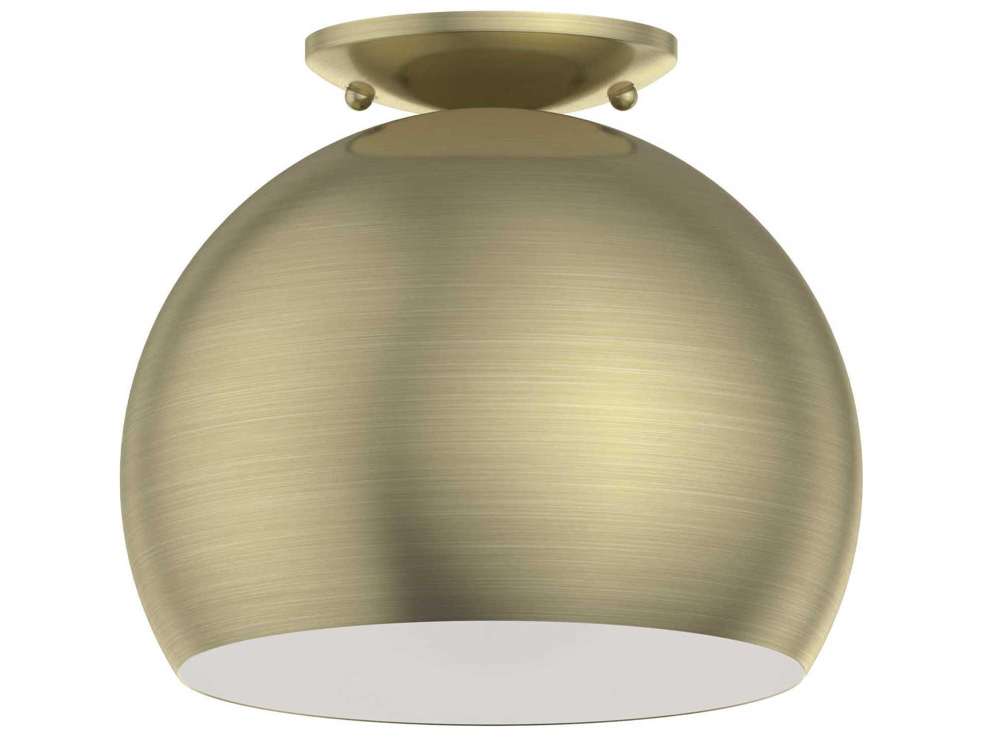 Livex Lighting Piedmont 1-Light Antique Brass White Dome Geometric Semi Flush Mount