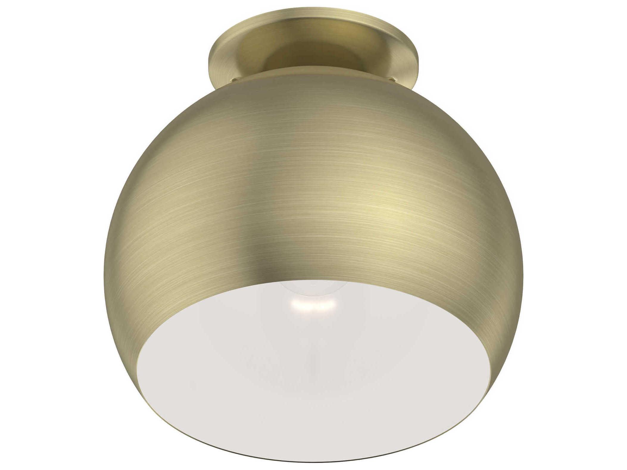 Livex Lighting Piedmont 1-Light Antique Brass White Dome Geometric Semi Flush Mount