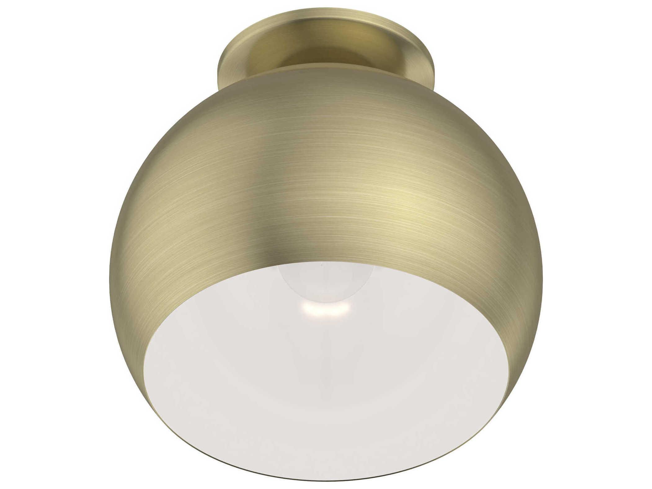 Livex Lighting Piedmont 1-Light Antique Brass White Dome Geometric Semi Flush Mount