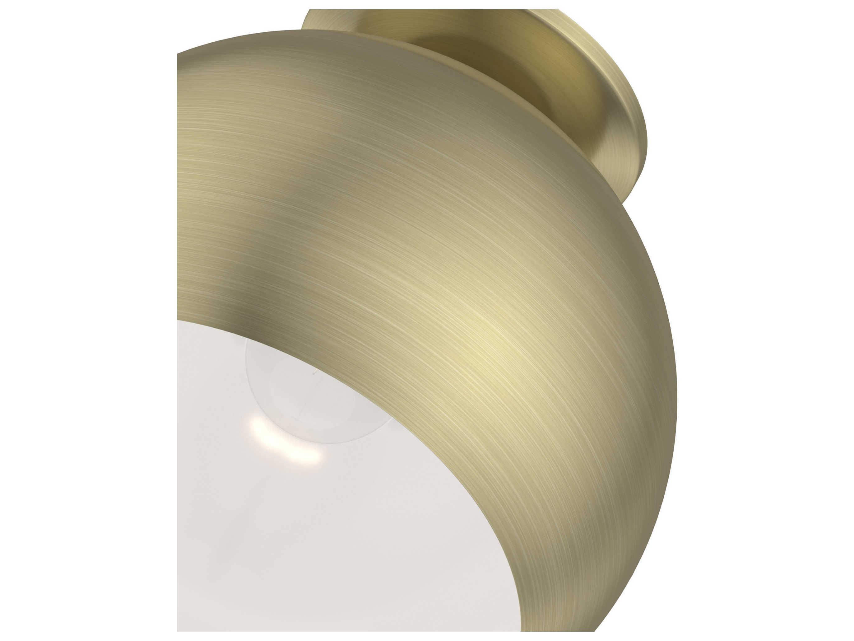 Livex Lighting Piedmont 1-Light Antique Brass White Dome Geometric Semi Flush Mount