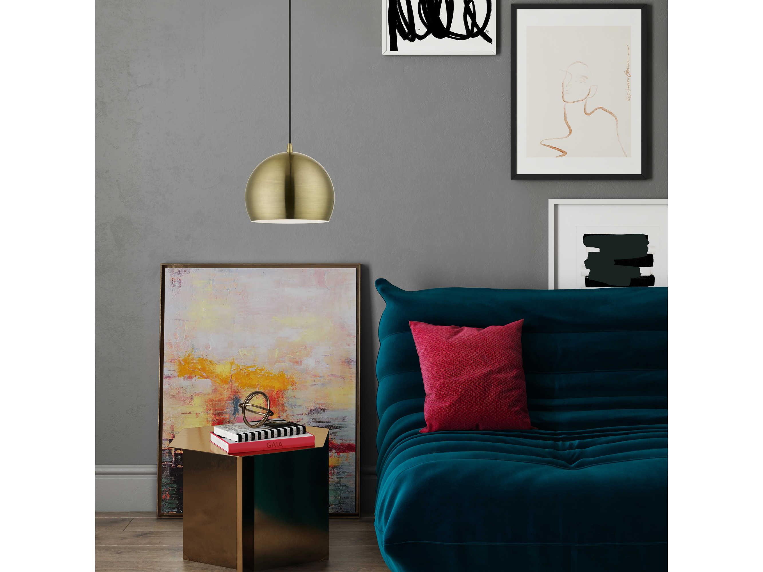 Livex Lighting Piedmont 1-Light Antique Brass White Dome Geometric Mini Pendant