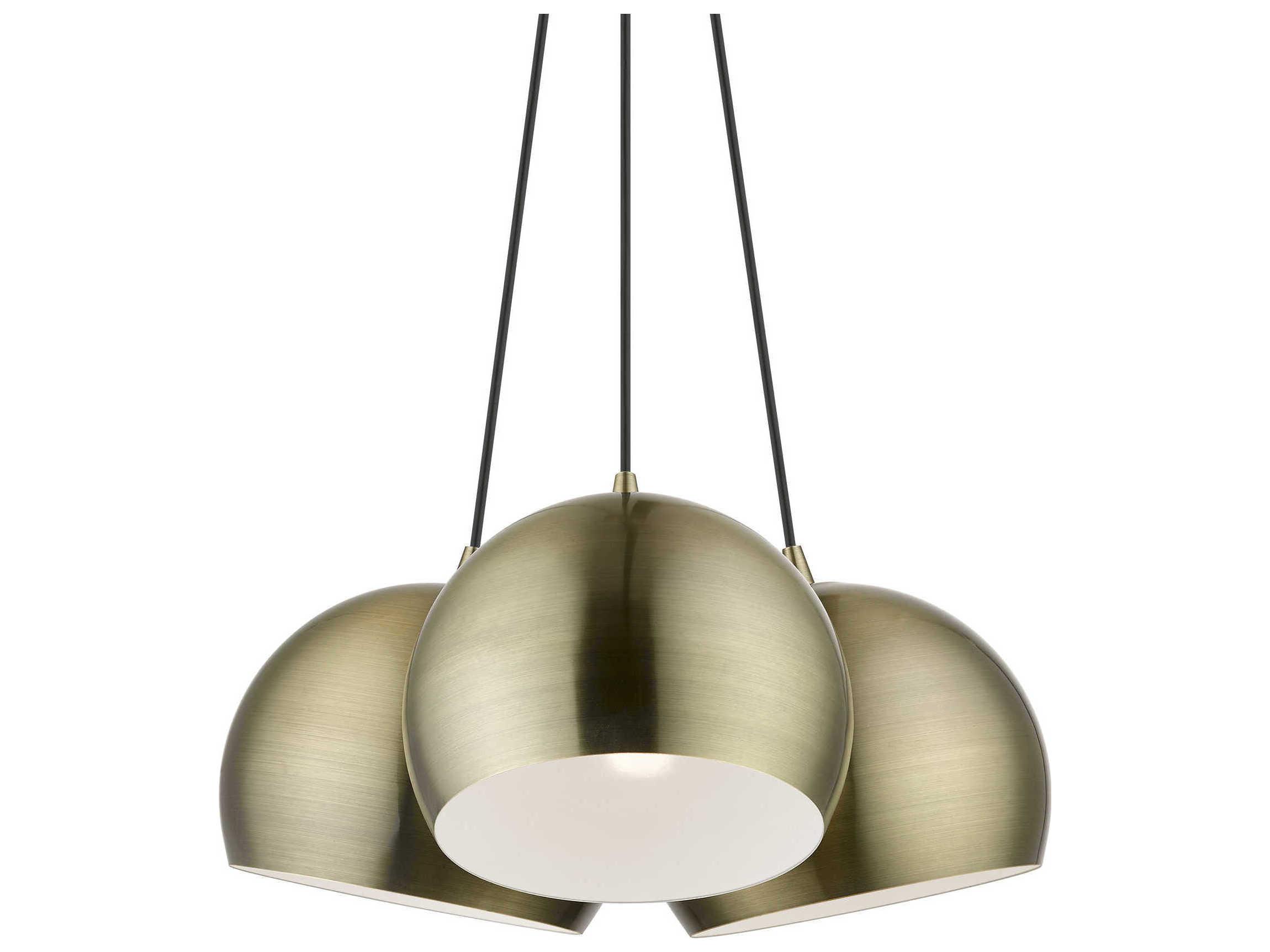 Livex Lighting Piedmont 3-Light Antique Brass White Dome Geometric Pendant