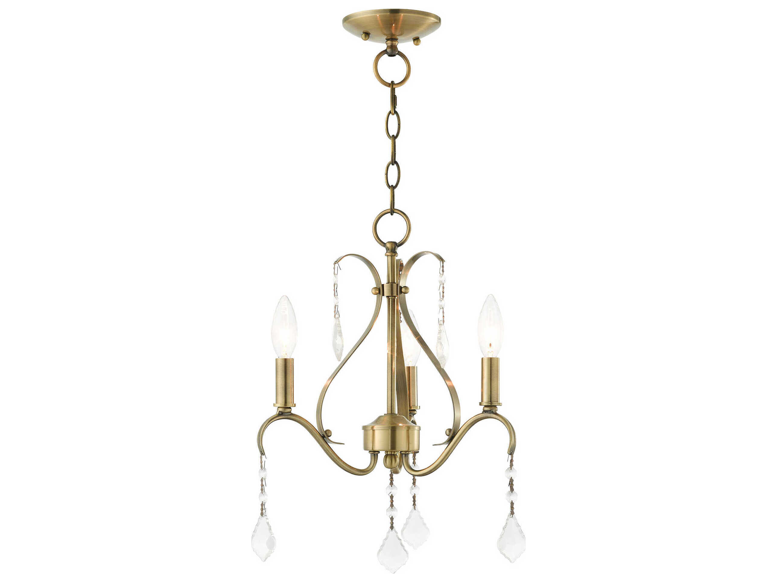 Livex Lighting Caterina 3-Light Antique Brass Clear Crystals Candelabra Chandelier