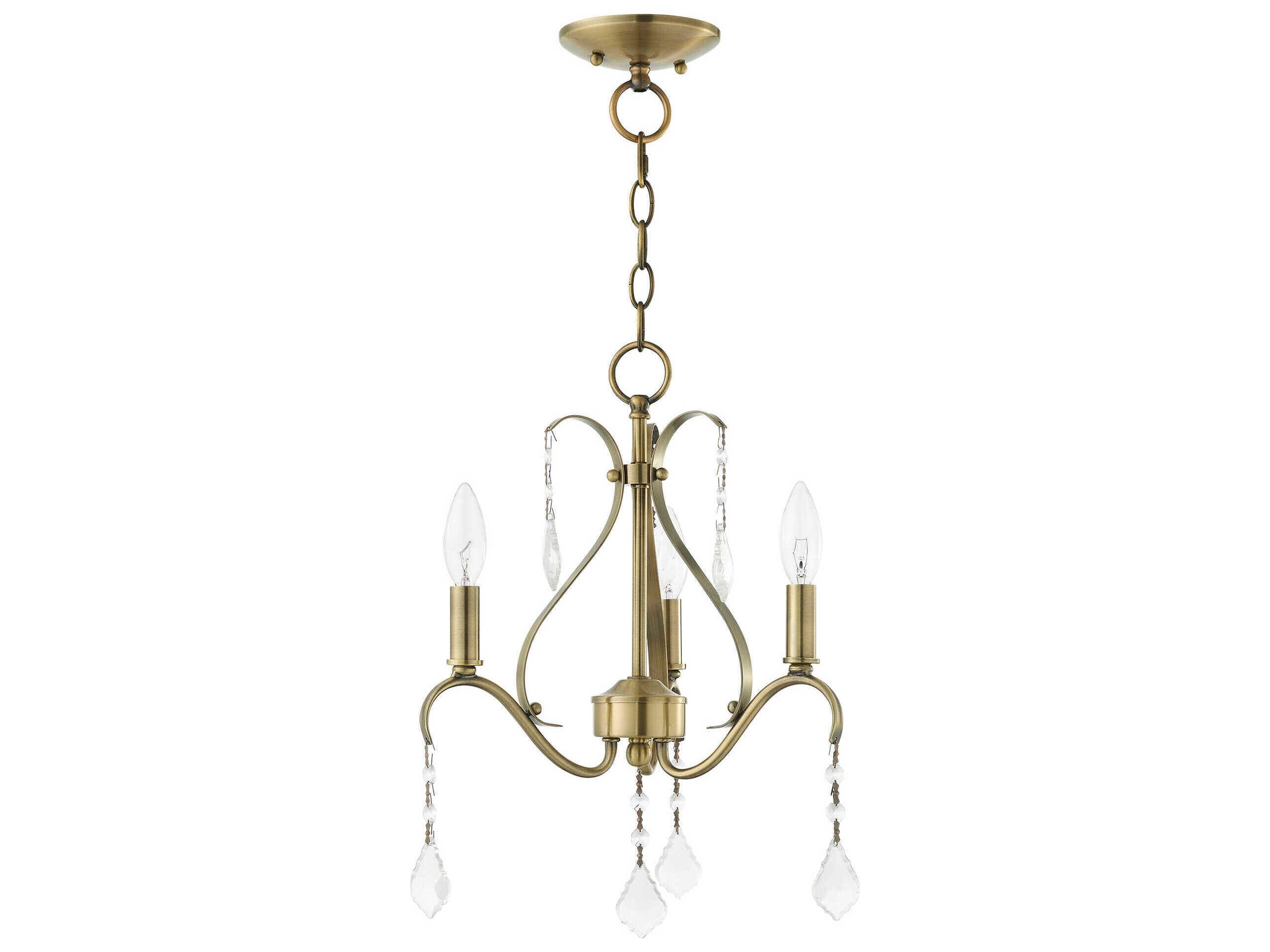 Livex Lighting Caterina 3-Light Antique Brass Clear Crystals Candelabra Chandelier
