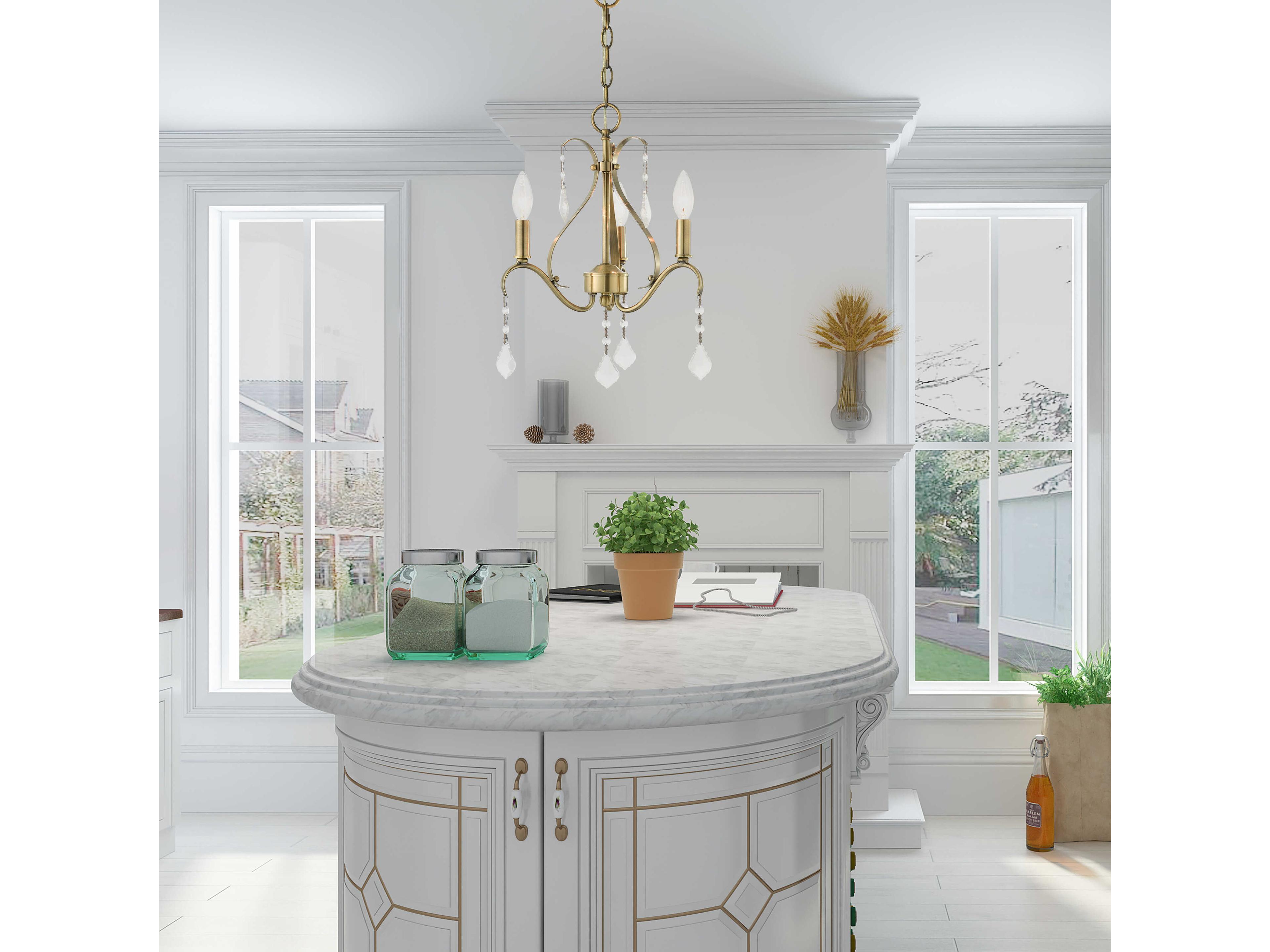 Livex Lighting Caterina 3-Light Antique Brass Clear Crystals Candelabra Chandelier