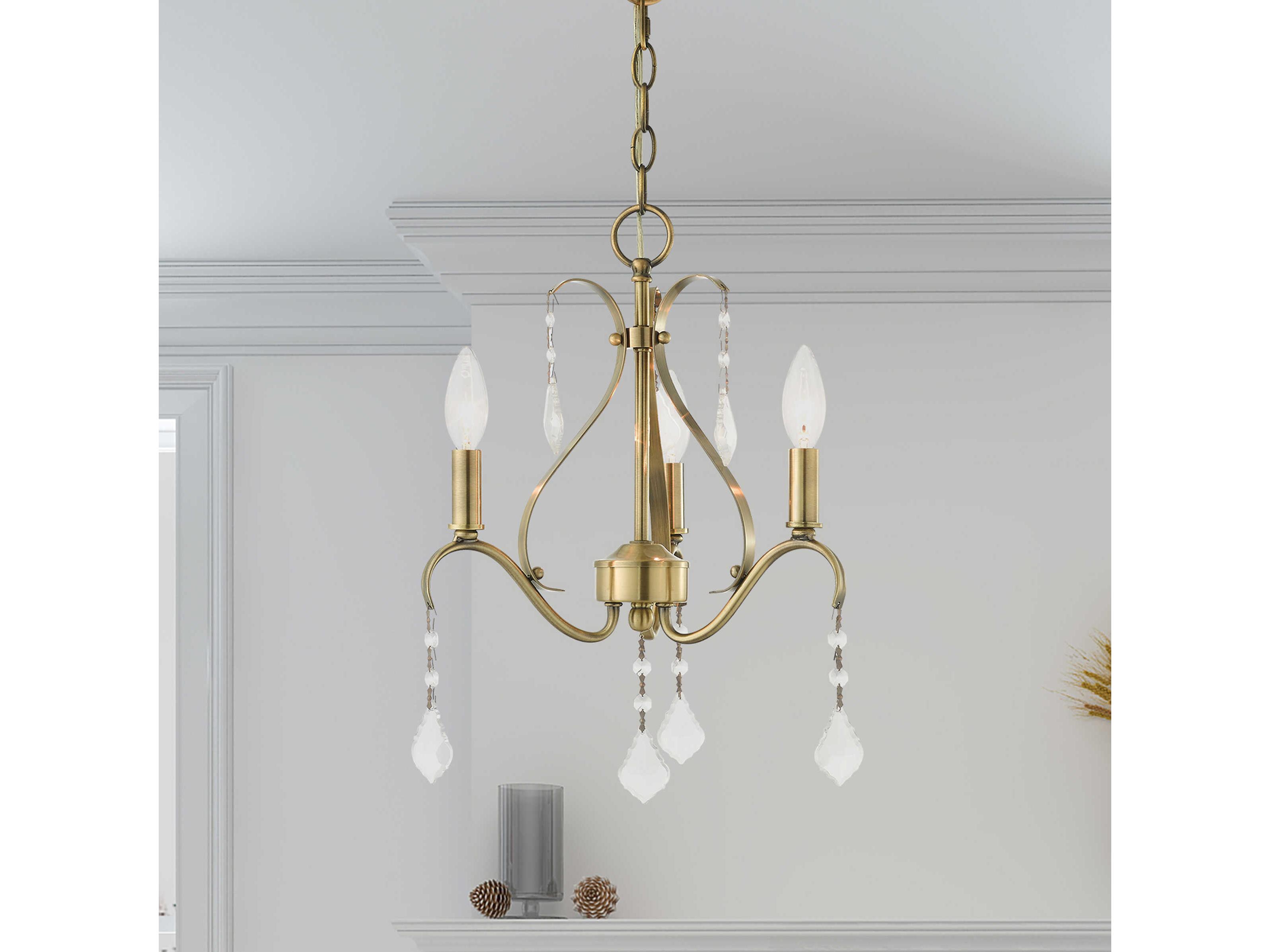 Livex Lighting Caterina 3-Light Antique Brass Clear Crystals Candelabra Chandelier