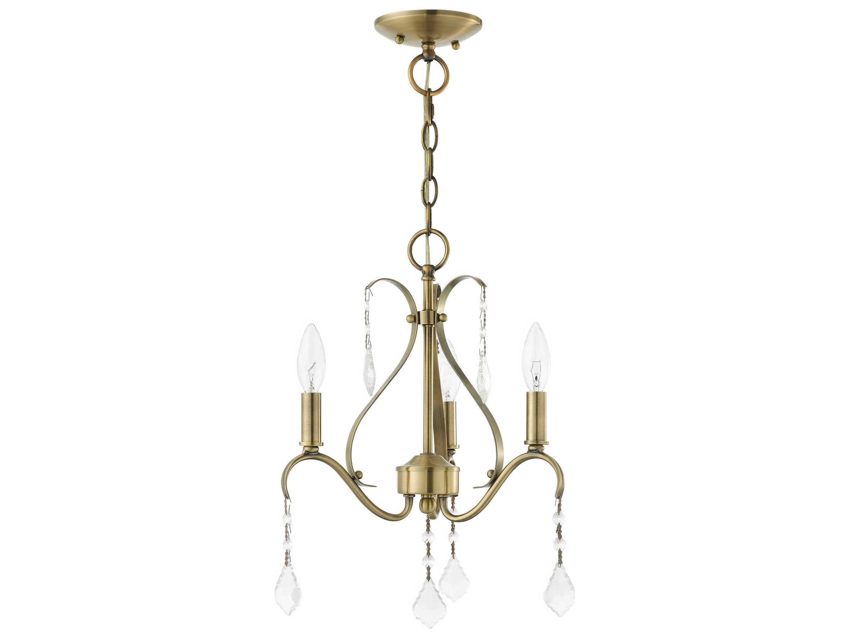 Livex Lighting Caterina 3-Light Antique Brass Clear Crystals Candelabra Chandelier