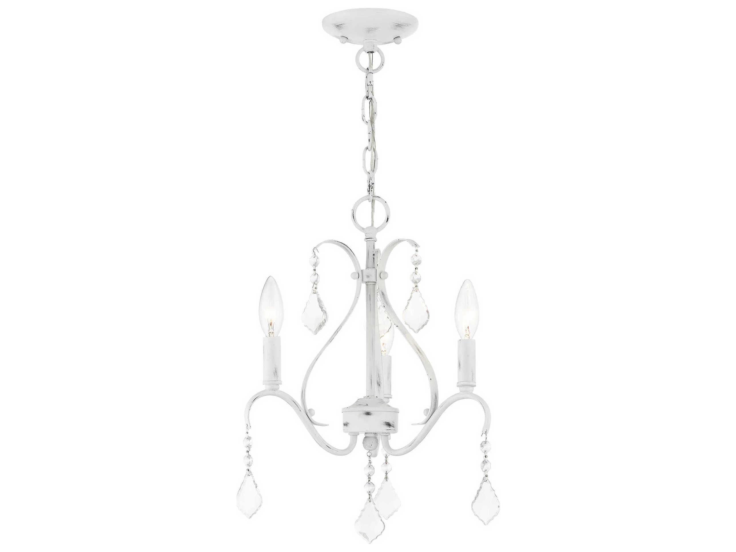 Livex Lighting Caterina 3-Light Antique White Clear Crystals Candelabra Chandelier