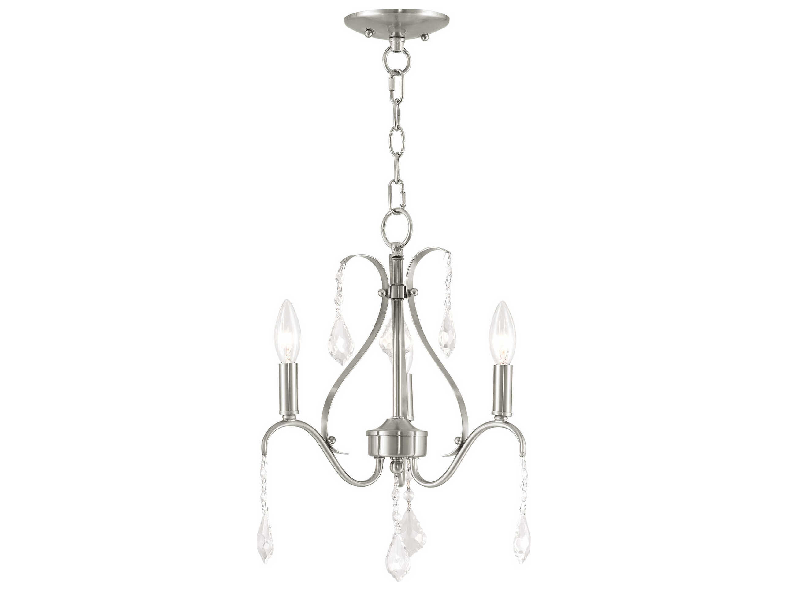 Livex Lighting Caterina 3-Light Brushed Nickel Clear Crystal Candelabra Chandelier
