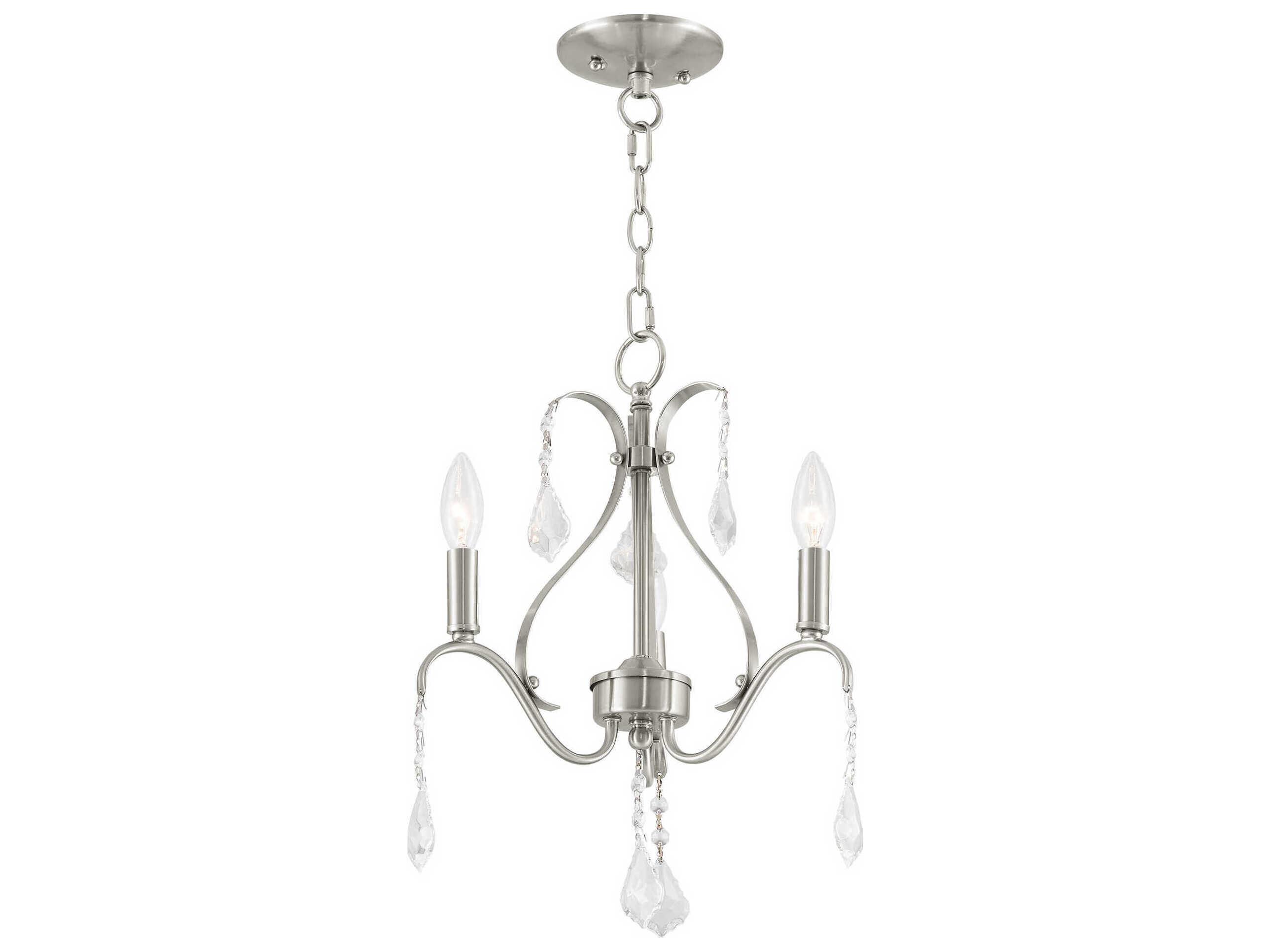 Livex Lighting Caterina 3-Light Brushed Nickel Clear Crystal Candelabra Chandelier