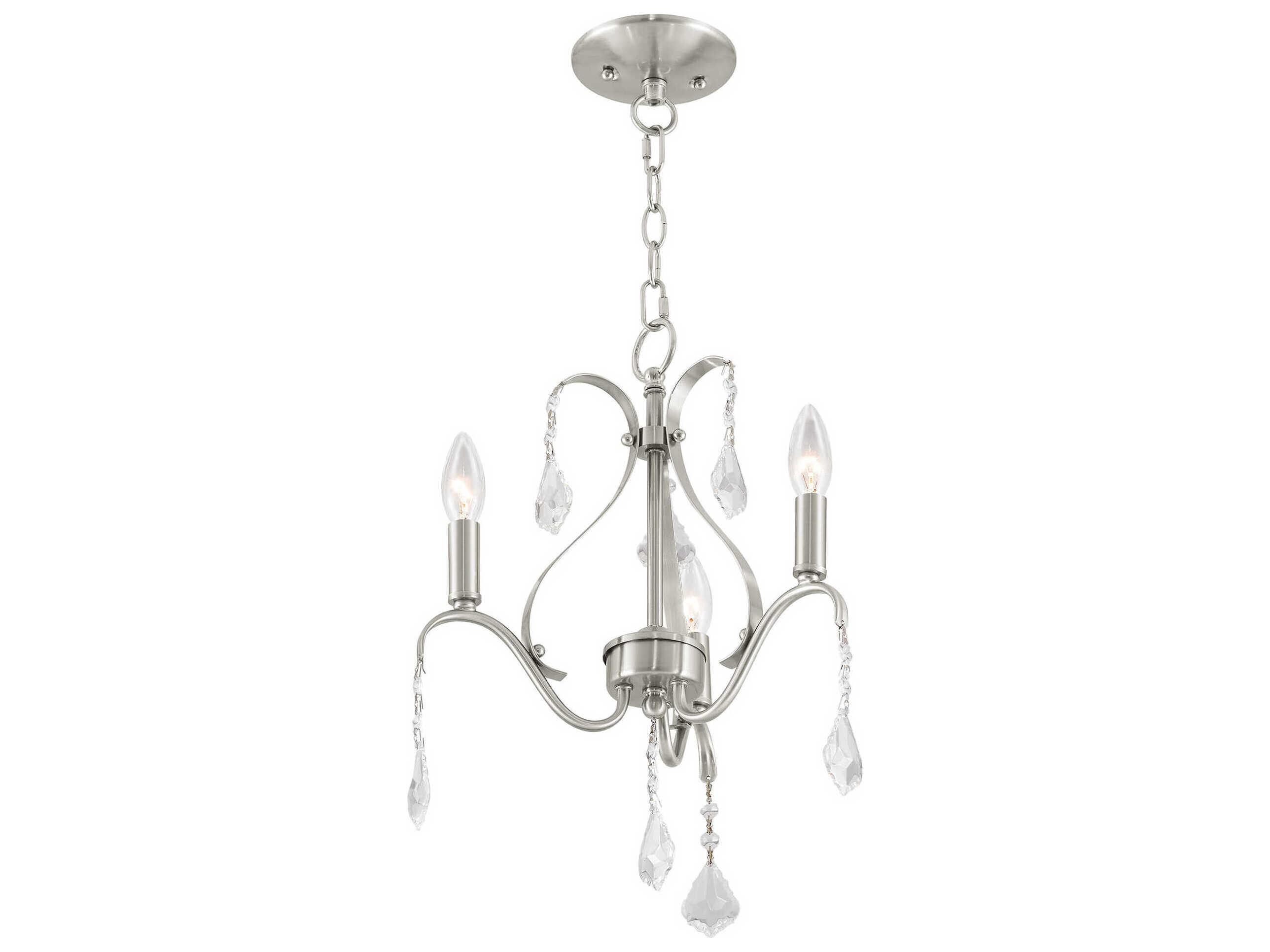 Livex Lighting Caterina 3-Light Brushed Nickel Clear Crystal Candelabra Chandelier