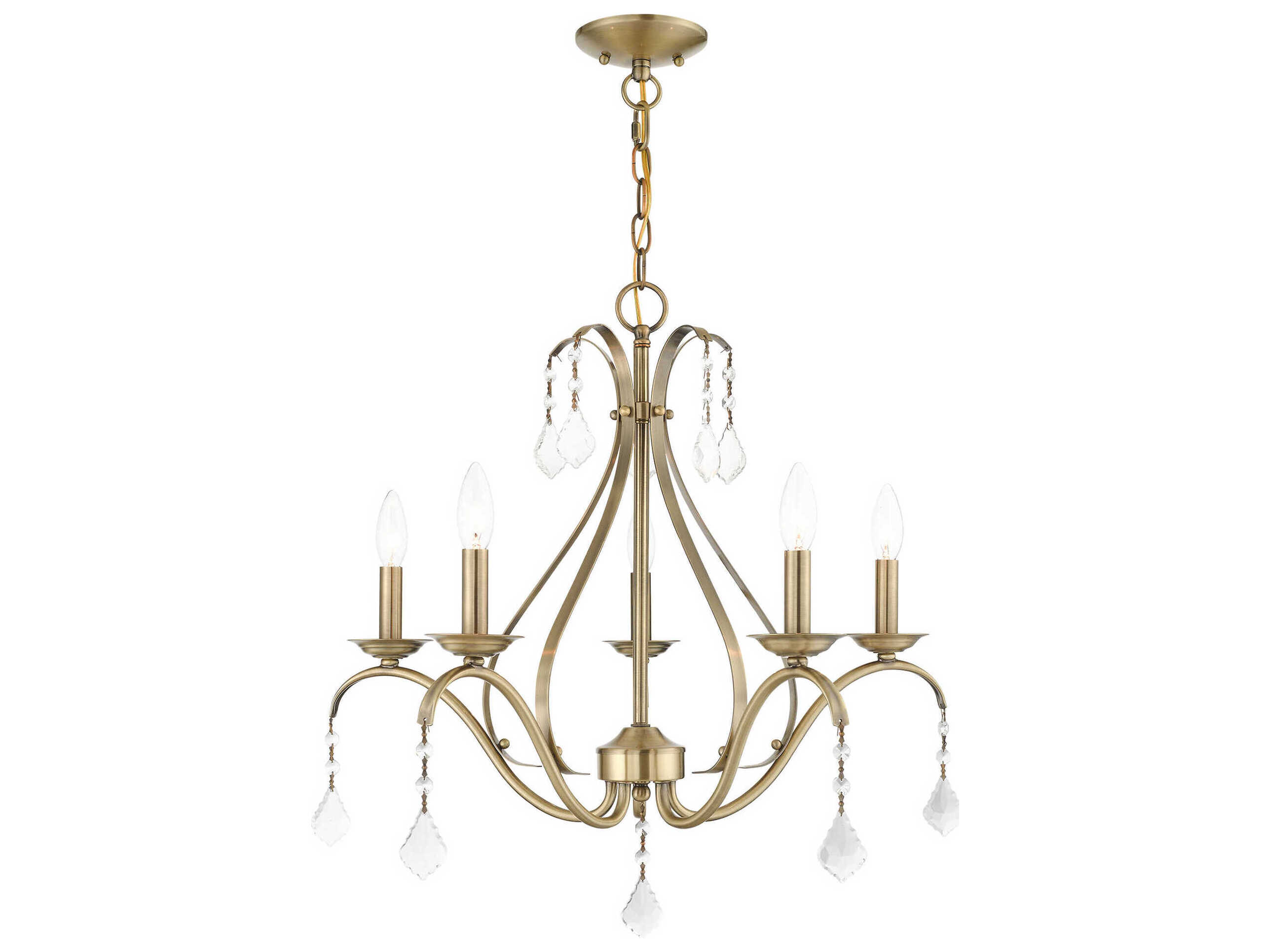 Livex Lighting Caterina 5-Light Antique Brass Clear Crystals Candelabra Chandelier