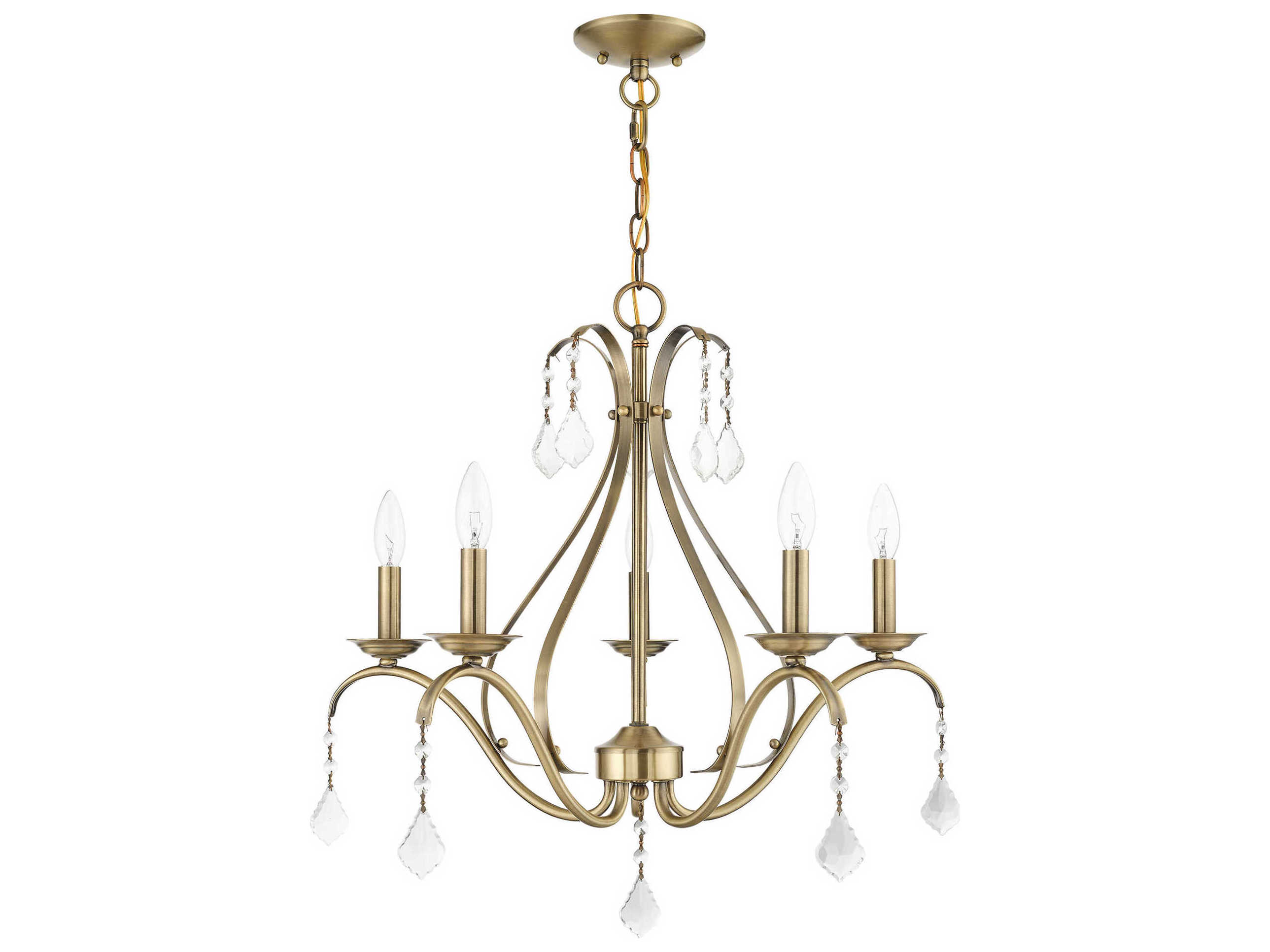 Livex Lighting Caterina 5-Light Antique Brass Clear Crystals Candelabra Chandelier