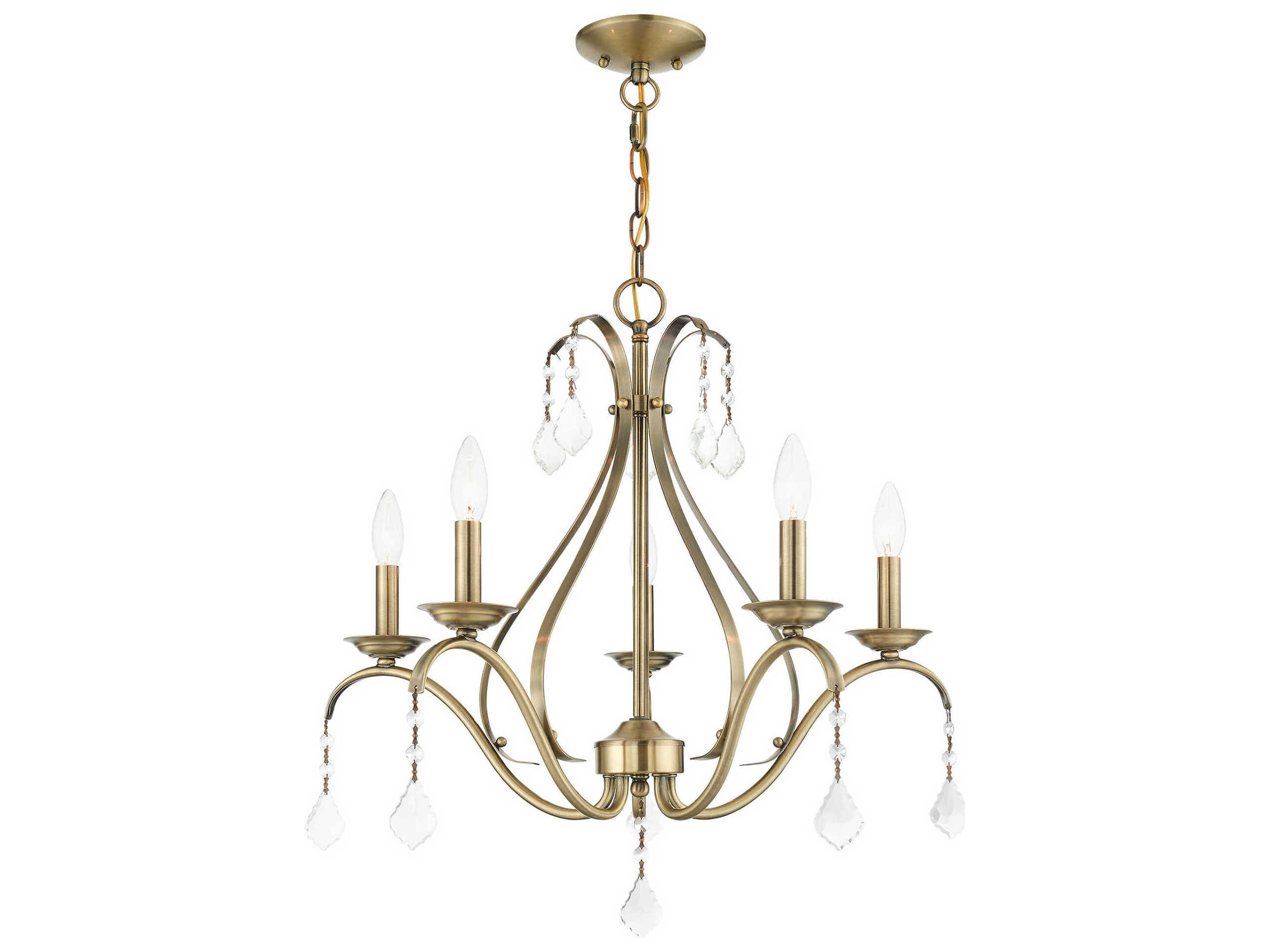 Livex Lighting Caterina 5-Light Antique Brass Clear Crystals Candelabra Chandelier