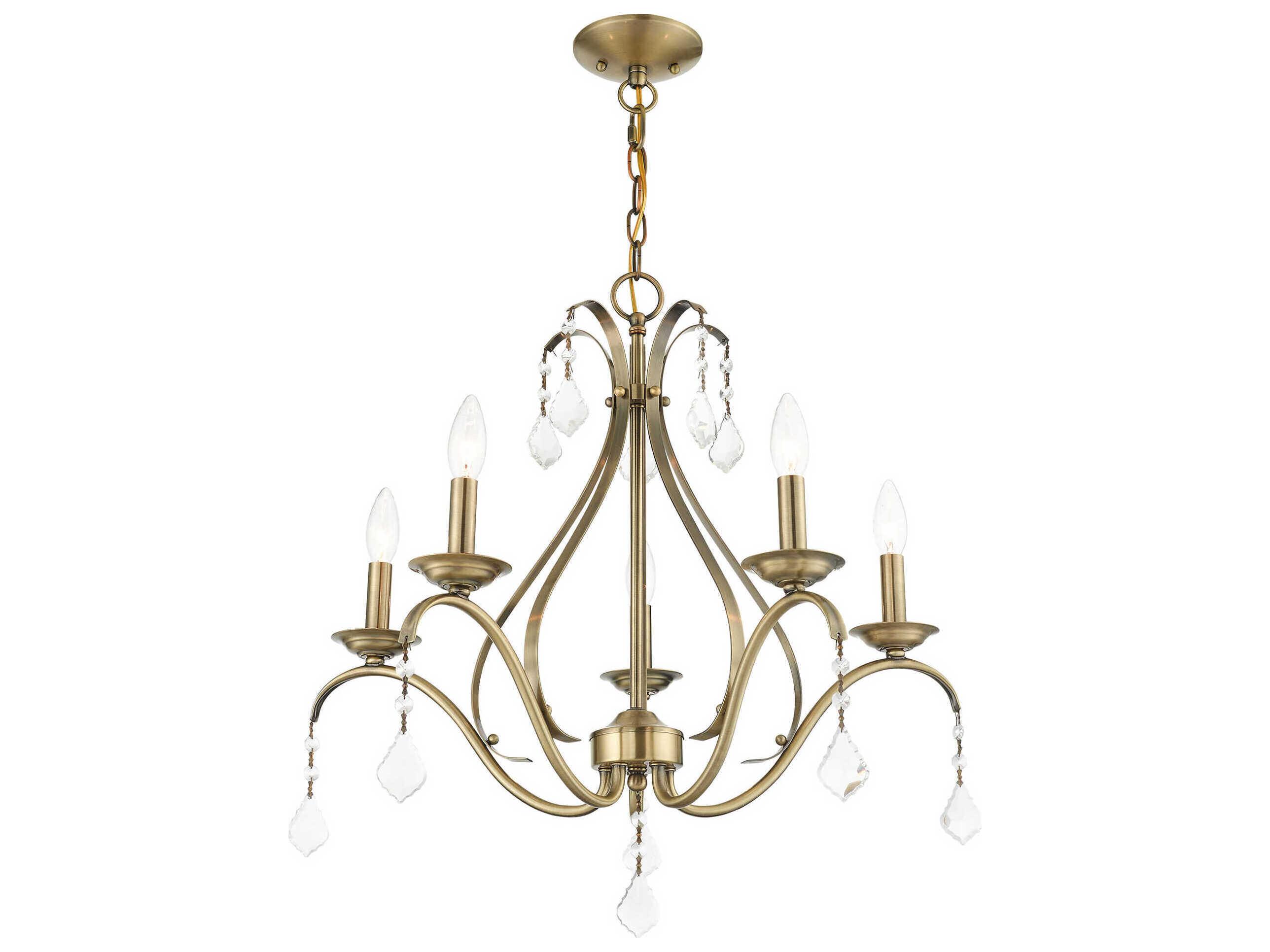 Livex Lighting Caterina 5-Light Antique Brass Clear Crystals Candelabra Chandelier