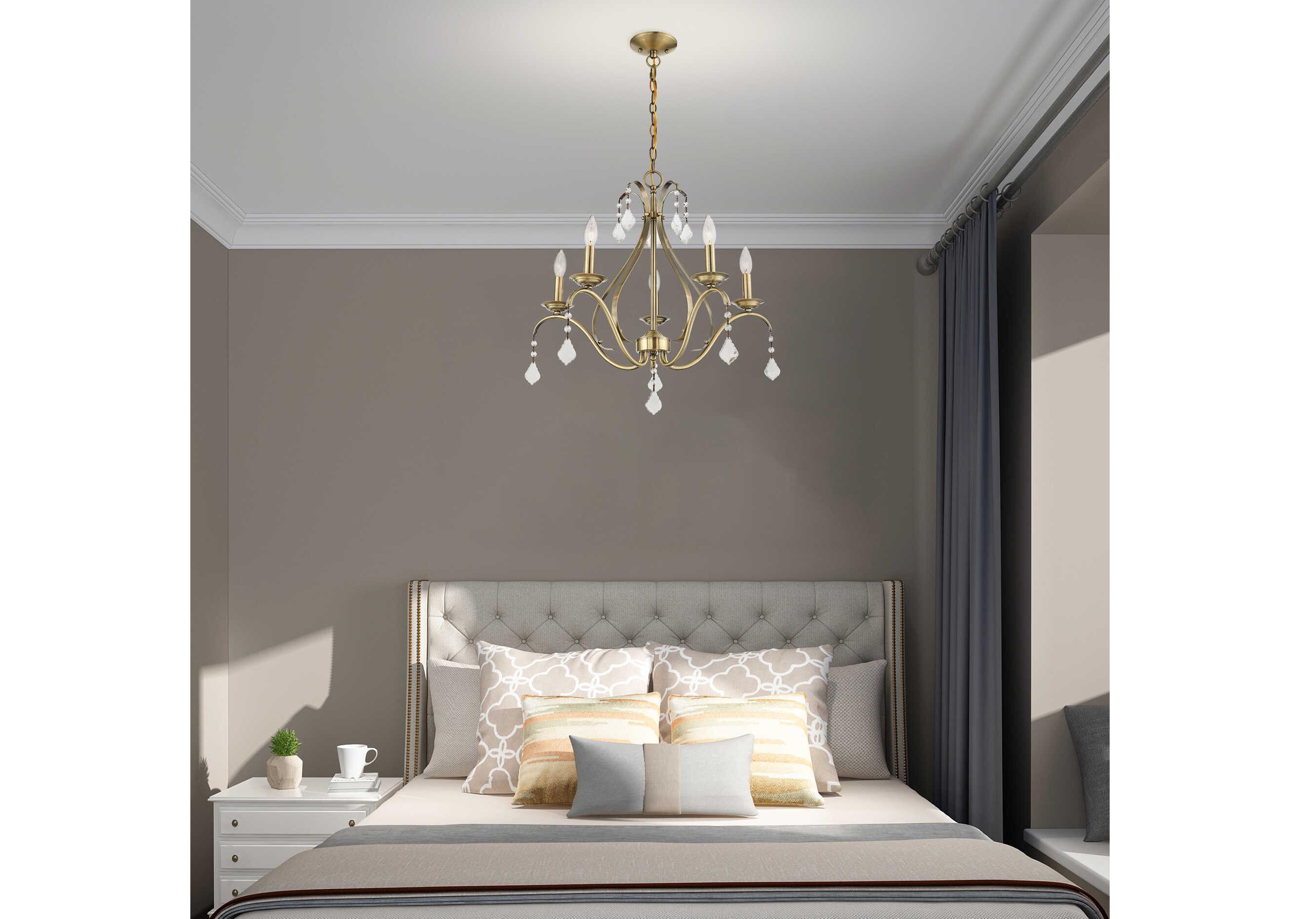 Livex Lighting Caterina 5-Light Antique Brass Clear Crystals Candelabra Chandelier
