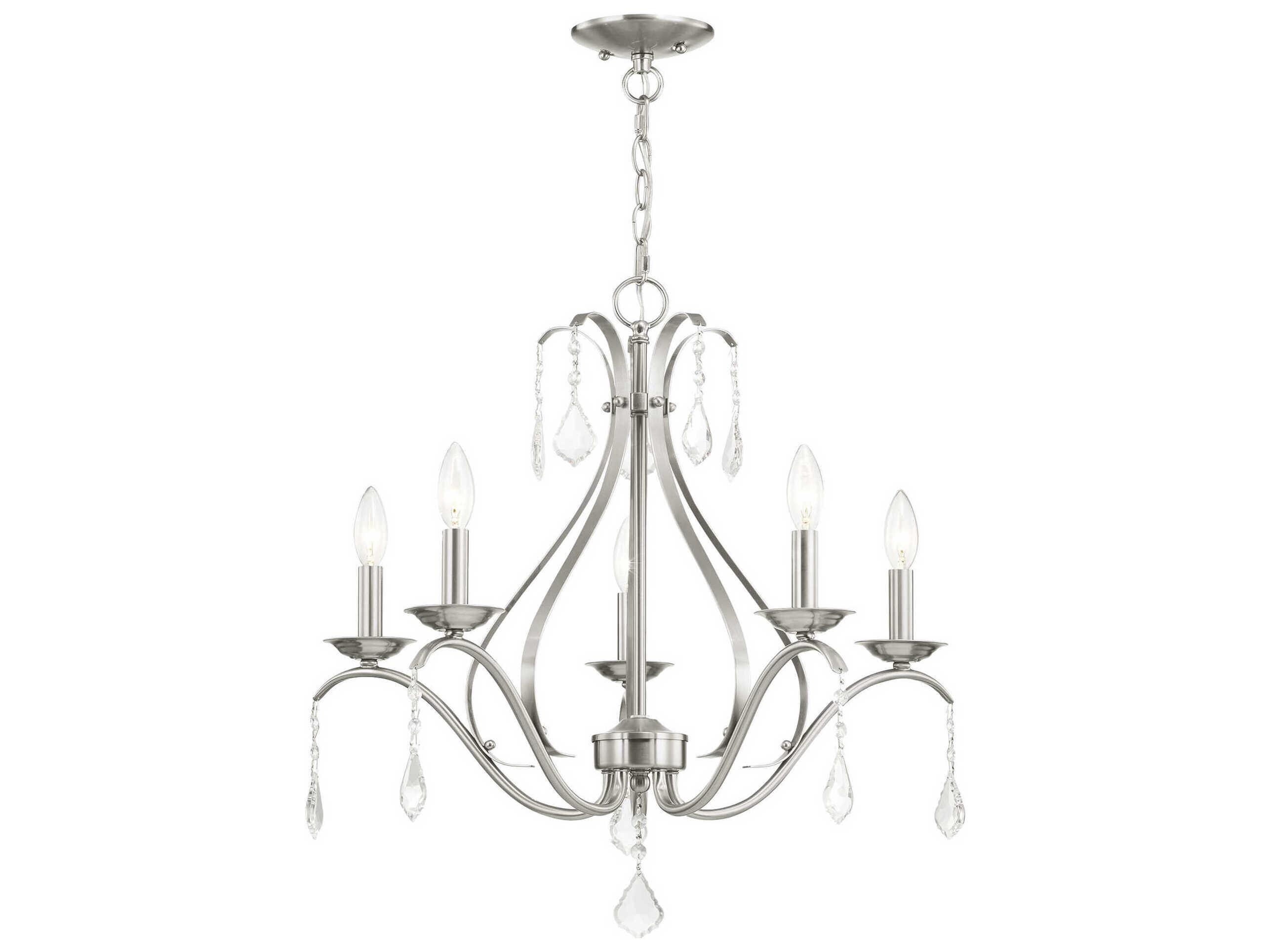 Livex Lighting Caterina 5-Light Brushed Nickel Clear Crystal Candelabra Chandelier