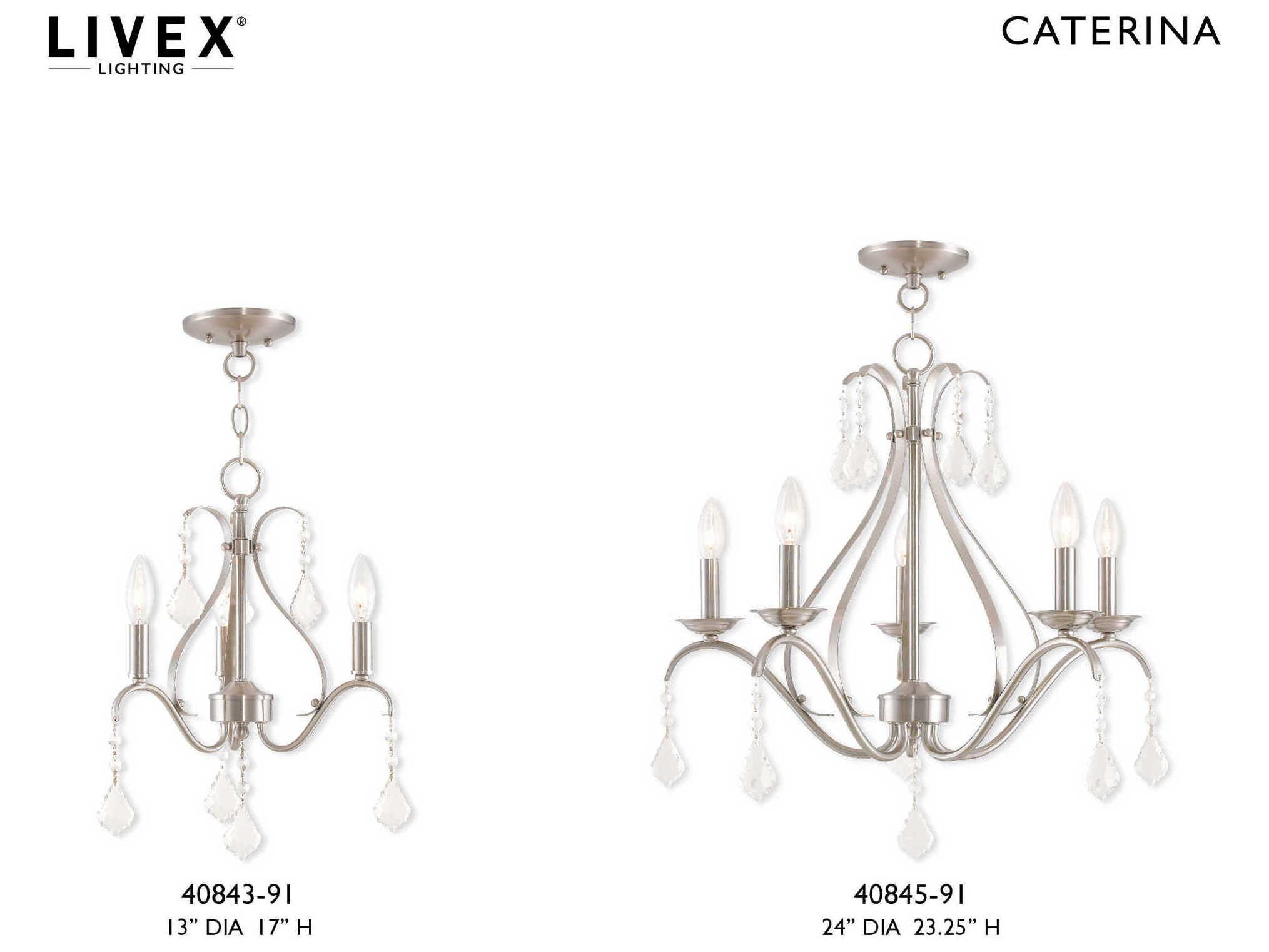 Livex Lighting Caterina 5-Light Brushed Nickel Clear Crystal Candelabra Chandelier