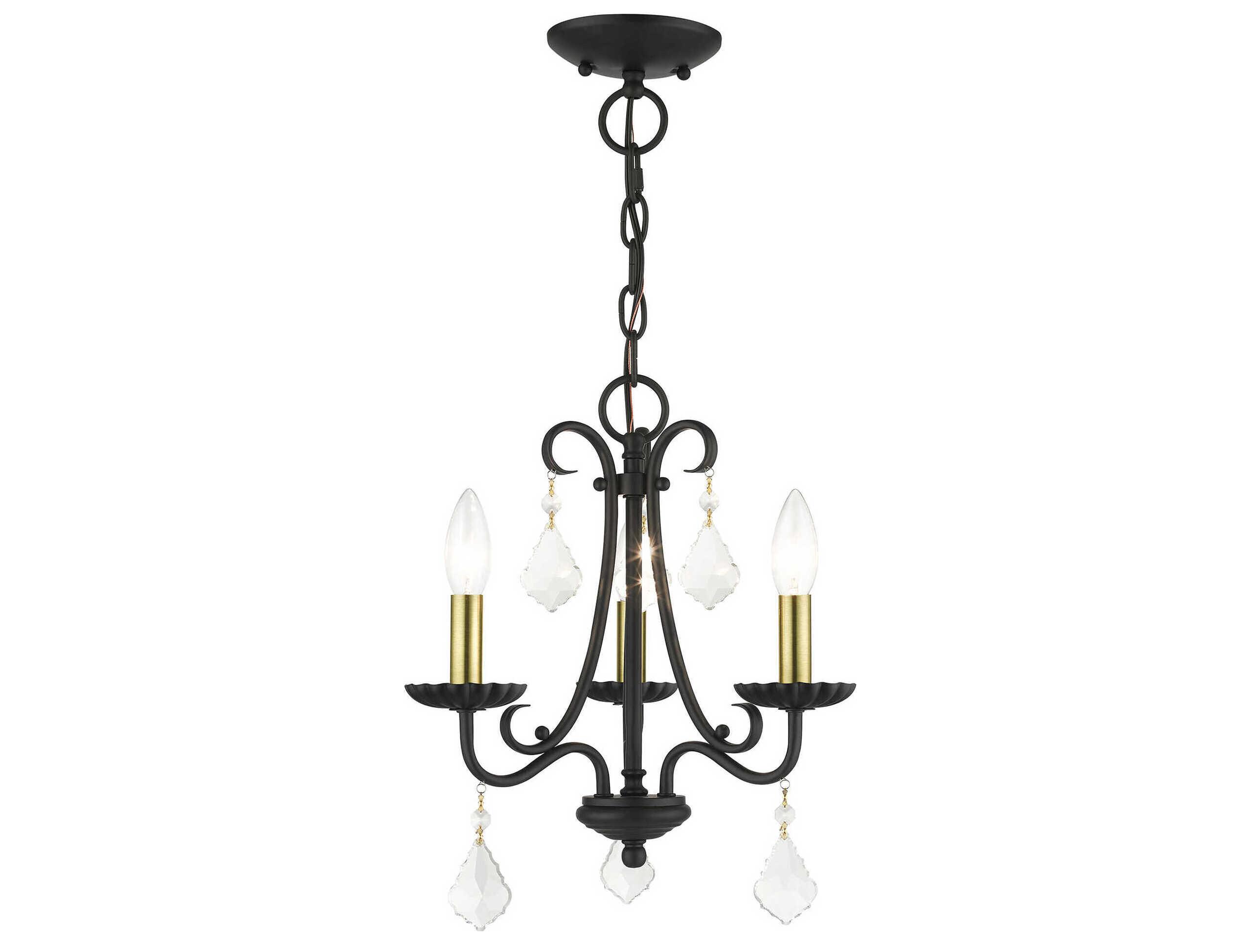 Livex Lighting Daphne 3-Light Black Antique Brass Crystal Candelabra Chandelier
