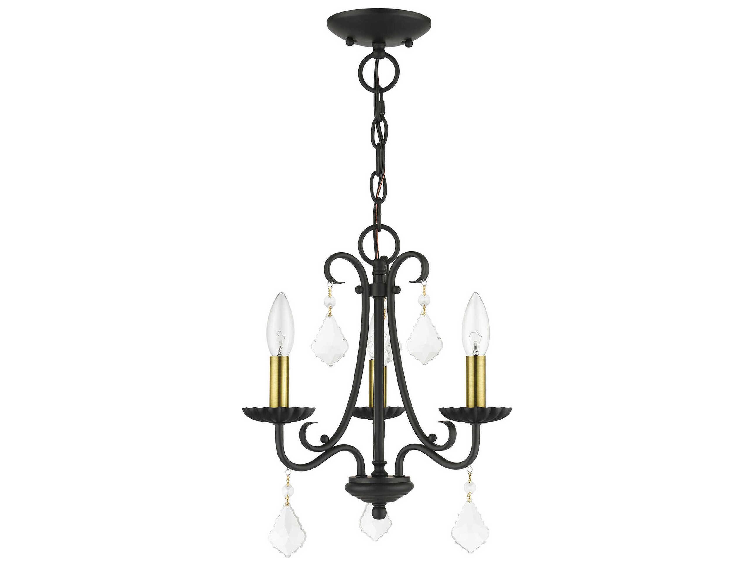 Livex Lighting Daphne 3-Light Black Antique Brass Crystal Candelabra Chandelier