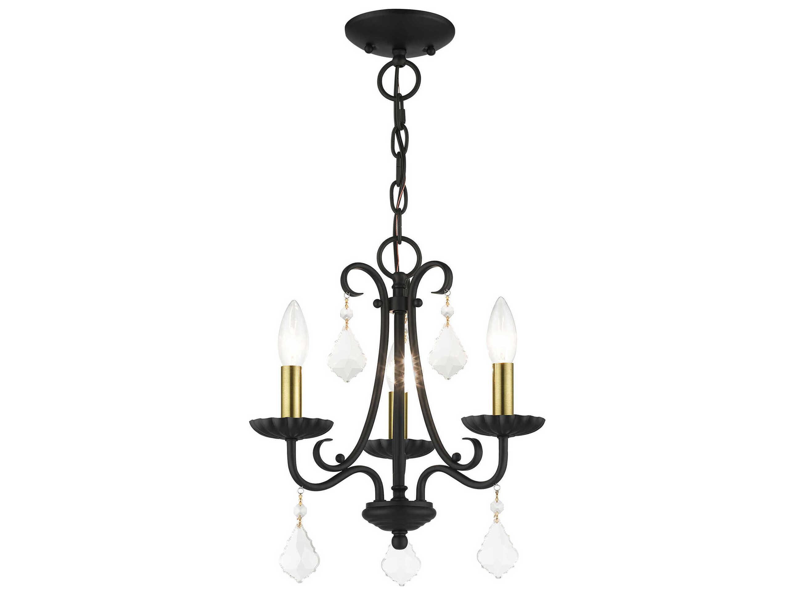 Livex Lighting Daphne 3-Light Black Antique Brass Crystal Candelabra Chandelier