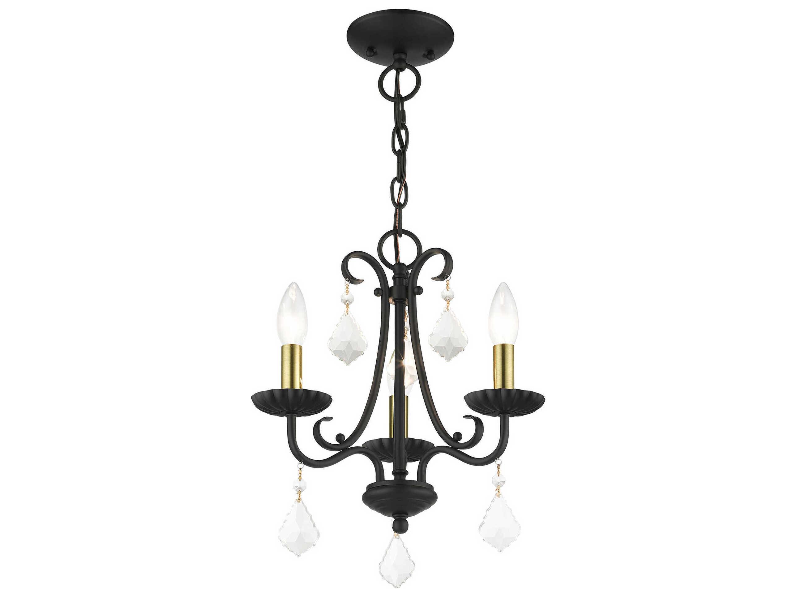 Livex Lighting Daphne 3-Light Black Antique Brass Crystal Candelabra Chandelier