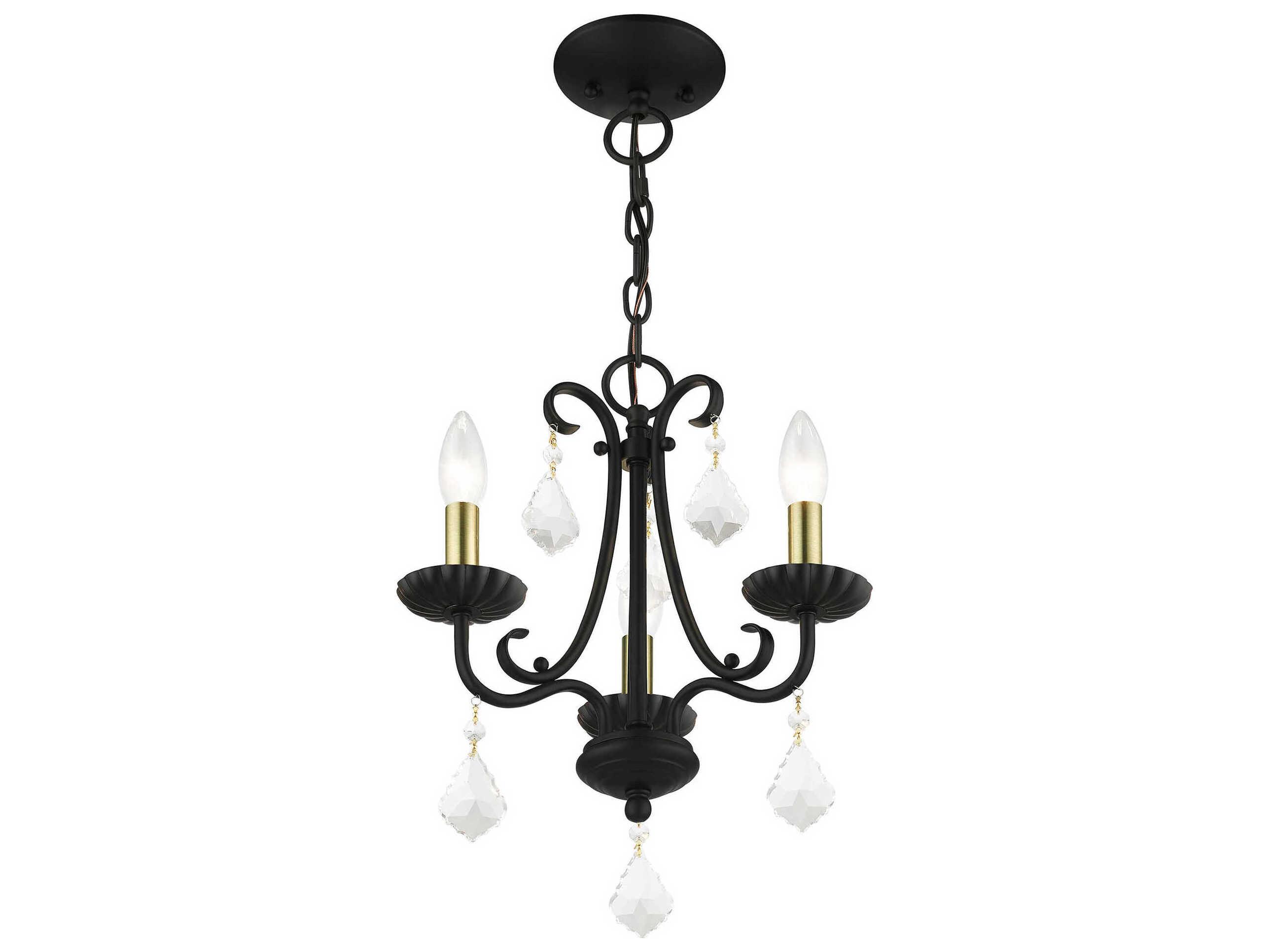 Livex Lighting Daphne 3-Light Black Antique Brass Crystal Candelabra Chandelier