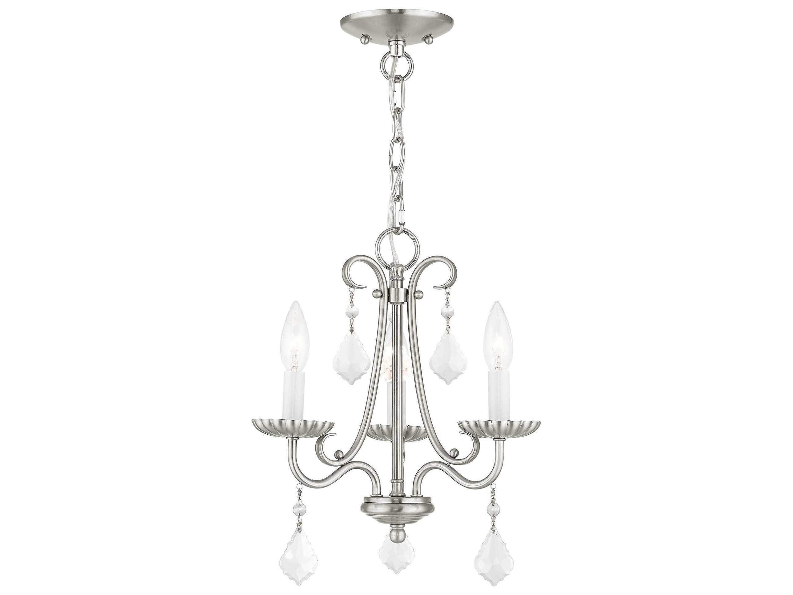 Livex Lighting Daphne 3-Light Brushed Nickel Crystal Candelabra Chandelier