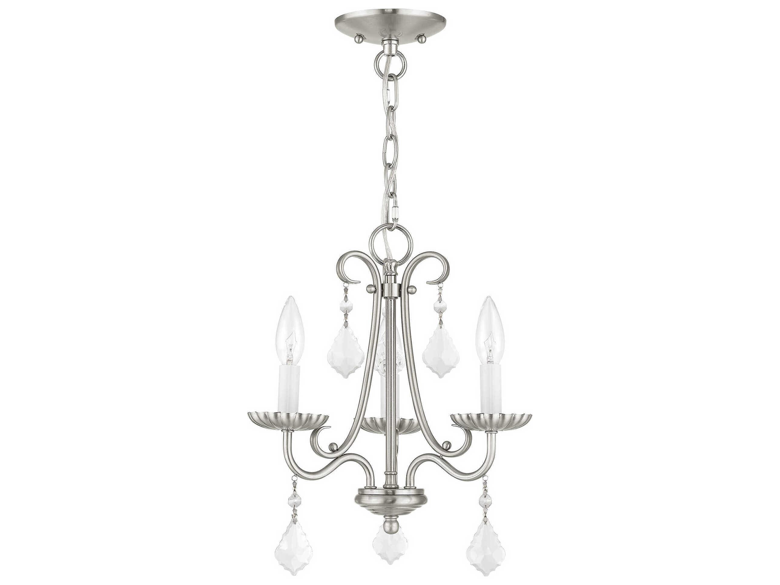 Livex Lighting Daphne 3-Light Brushed Nickel Crystal Candelabra Chandelier