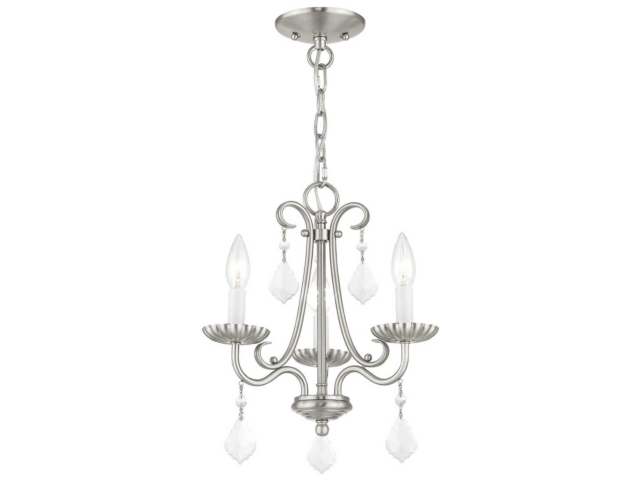 Livex Lighting Daphne 3-Light Brushed Nickel Crystal Candelabra Chandelier