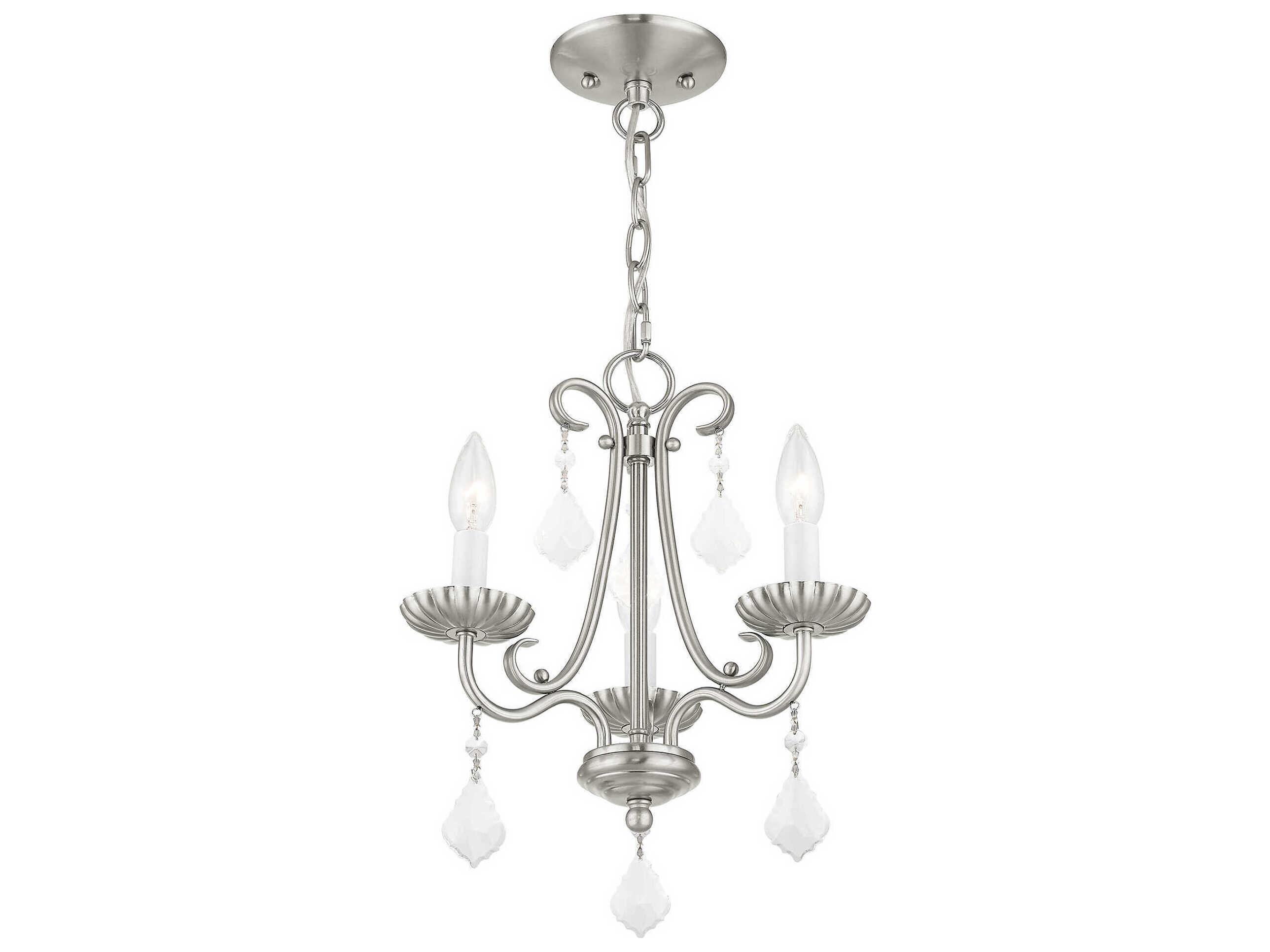 Livex Lighting Daphne 3-Light Brushed Nickel Crystal Candelabra Chandelier