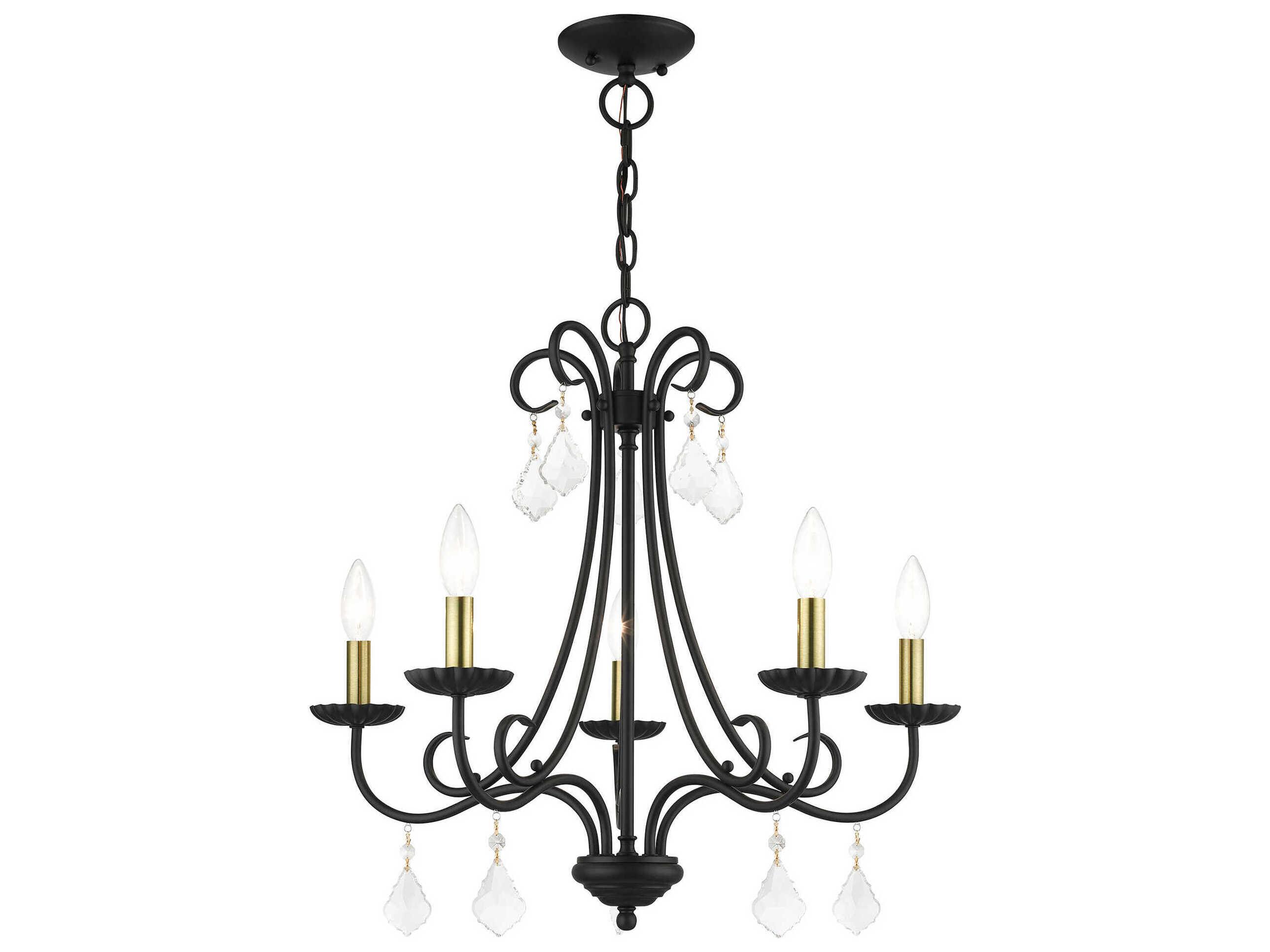 Livex Lighting Daphne 5-Light Black Antique Brass Crystal Candelabra Chandelier